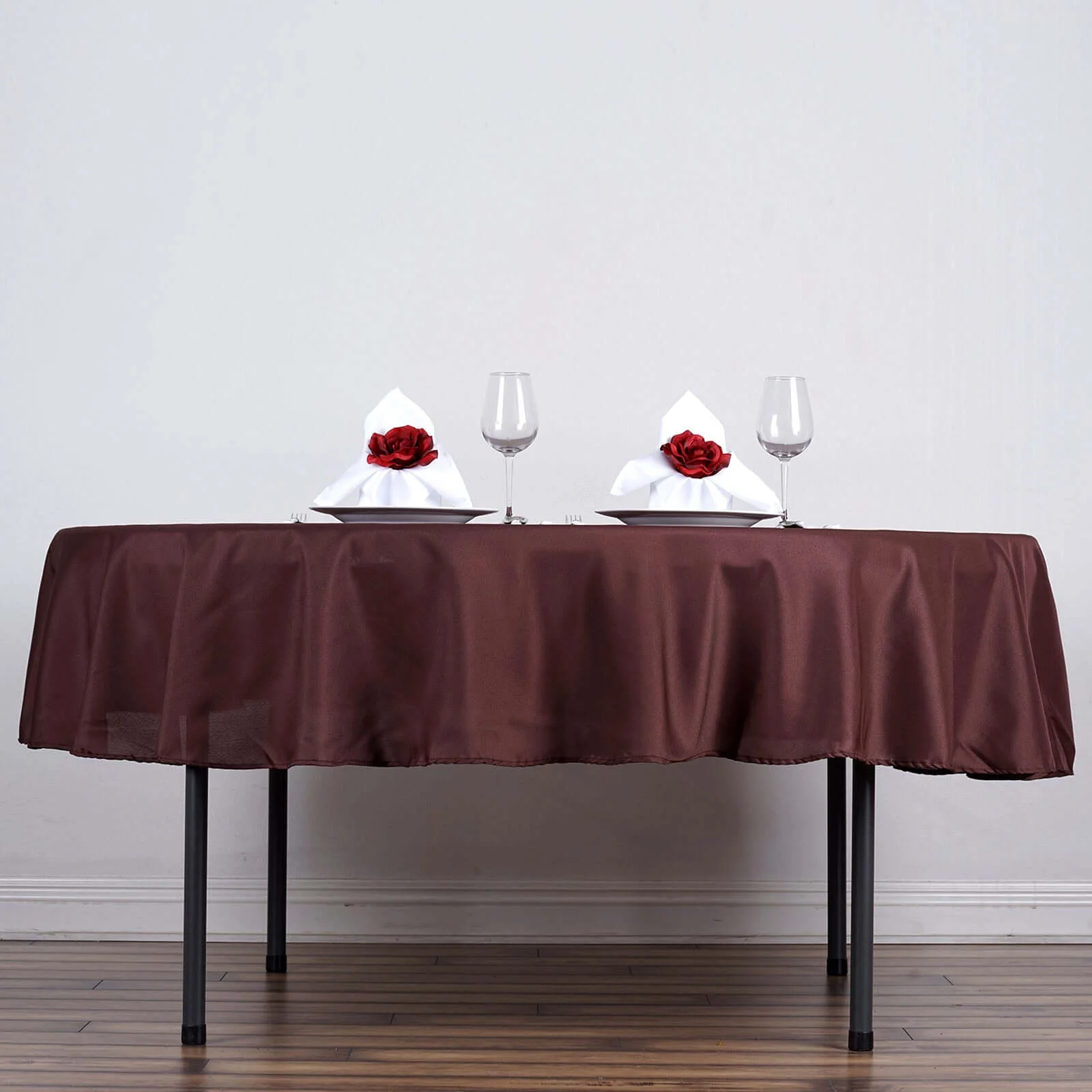 Polyester Round Tablecloth 70" Chocolate - Linen Texture Table Cover