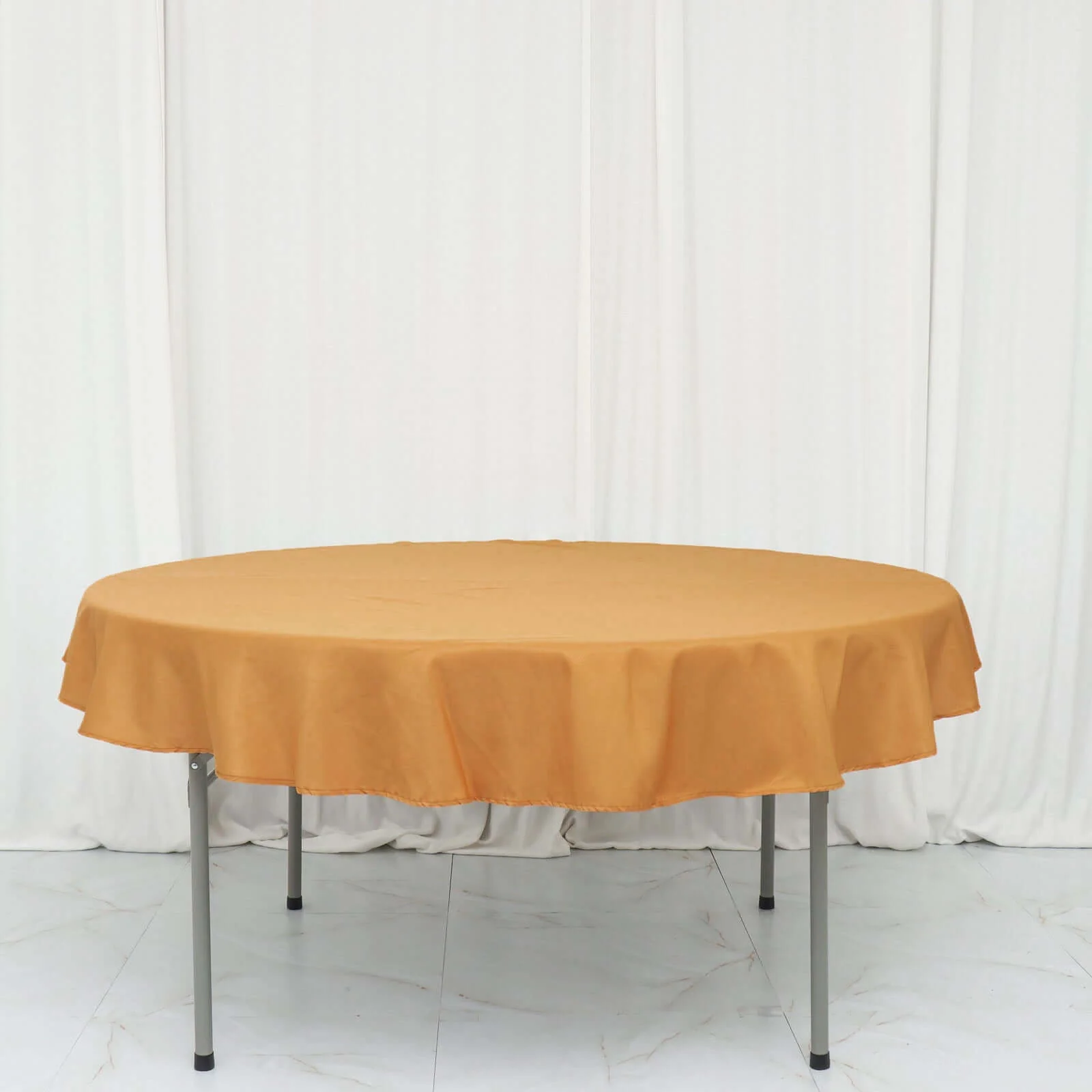 Polyester Round Tablecloth 70" Gold with Linen Texture - Sophisticated Decor for Everyday Use