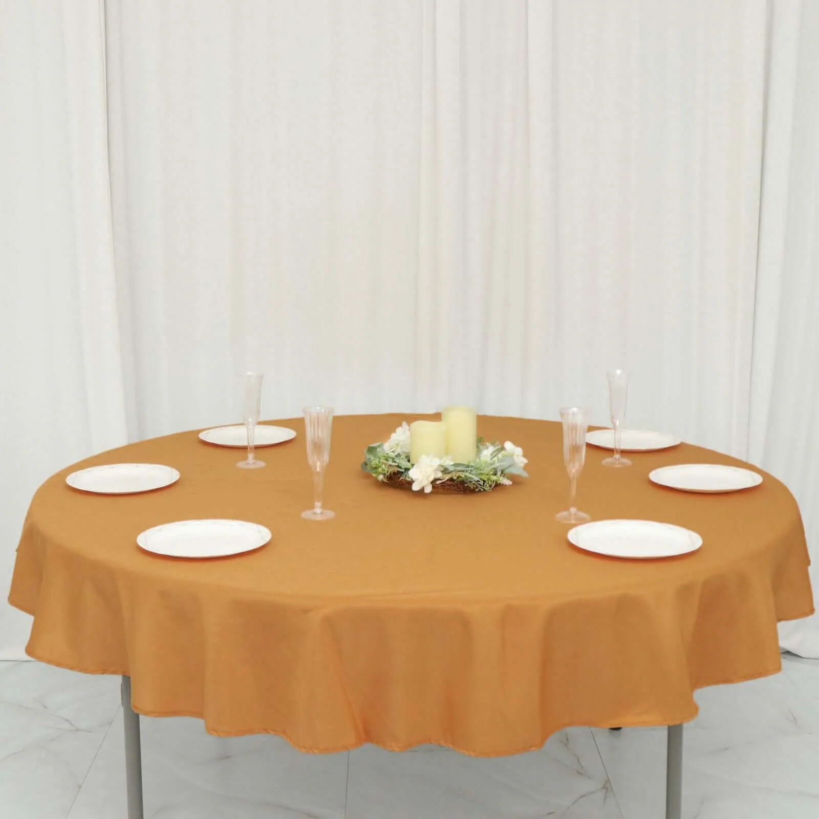 Polyester Round Tablecloth 70" Gold with Linen Texture - Sophisticated Decor for Everyday Use - Image 6