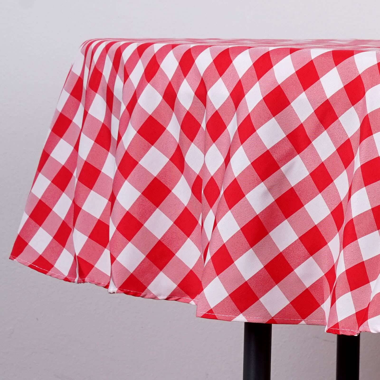 Polyester Round Tablecloth 70" White/Red with Checkered Buffalo Plaid Design - Rustic Decor for Gatherings - Image 2
