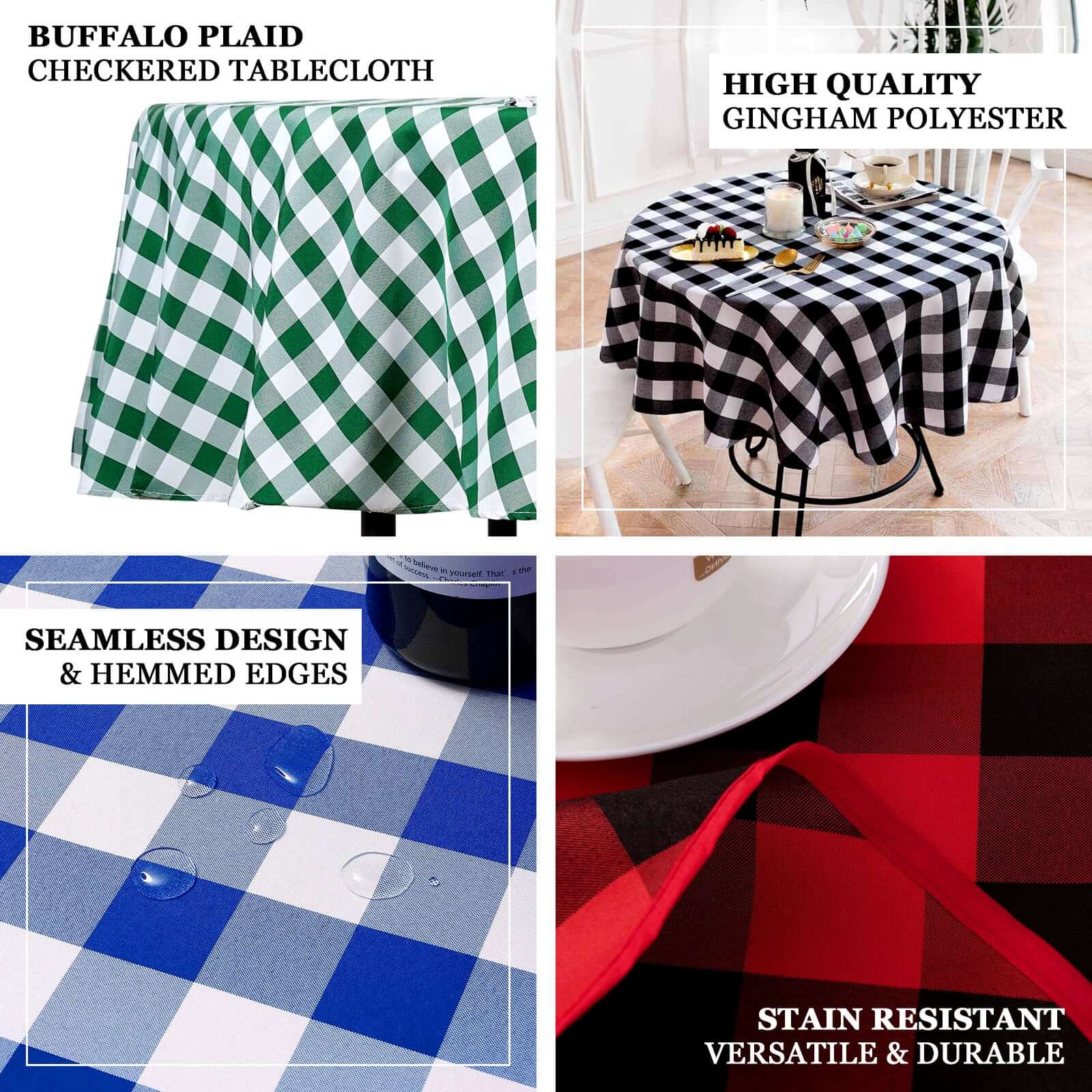 Polyester Round Tablecloth 70" White/Red with Checkered Buffalo Plaid Design - Rustic Decor for Gatherings - Image 3