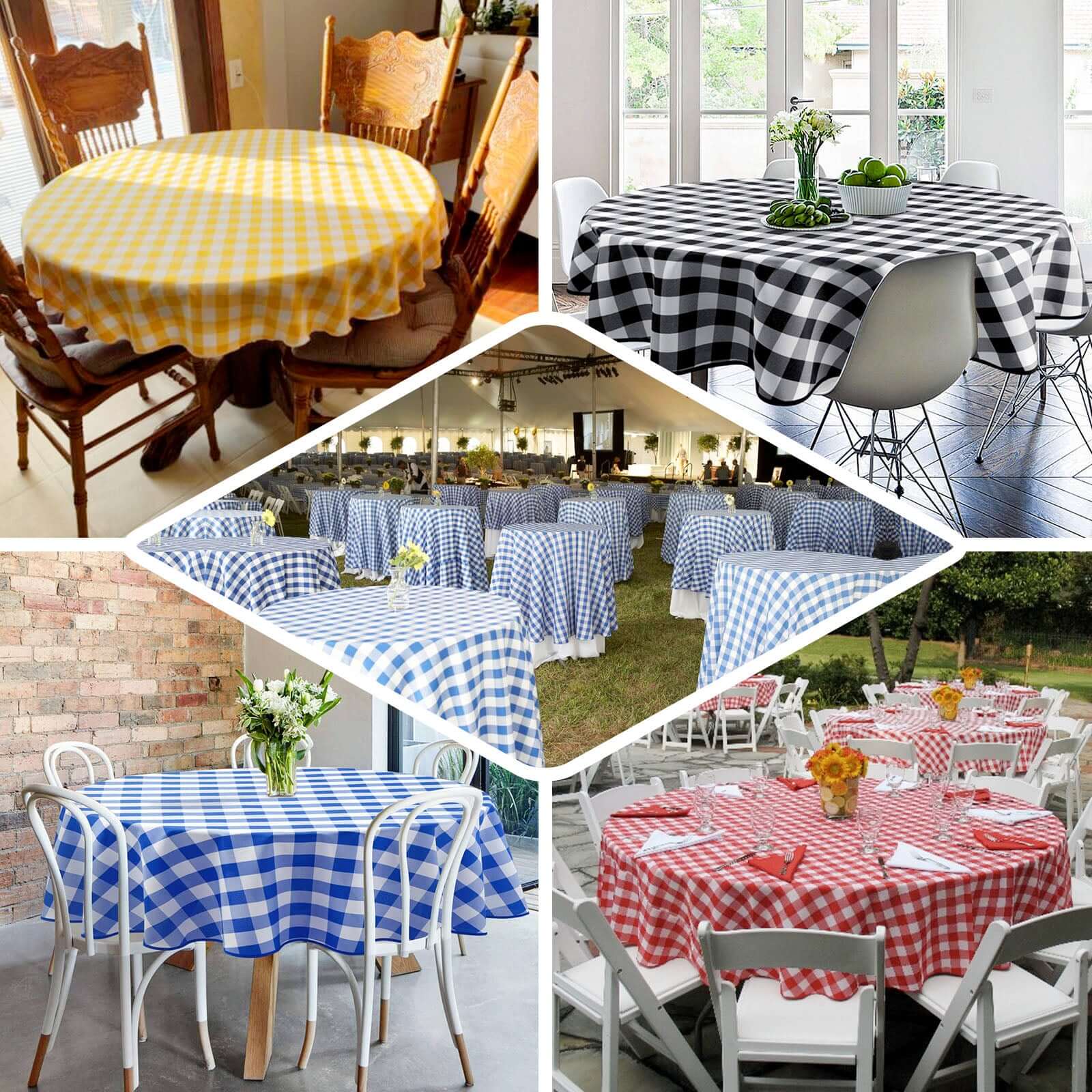 Polyester Round Tablecloth 70" White/Red with Checkered Buffalo Plaid Design - Rustic Decor for Gatherings - Image 4