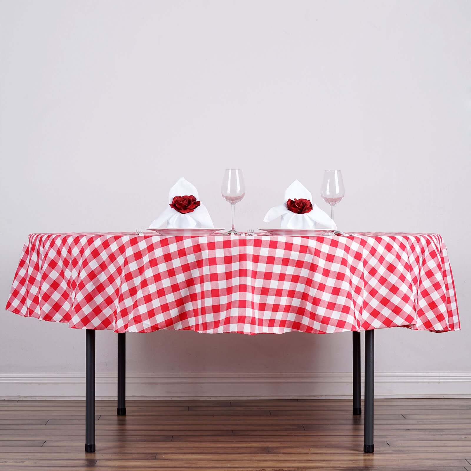 Polyester Round Tablecloth 70" White/Red with Checkered Buffalo Plaid Design - Rustic Decor for Gatherings - Image 5