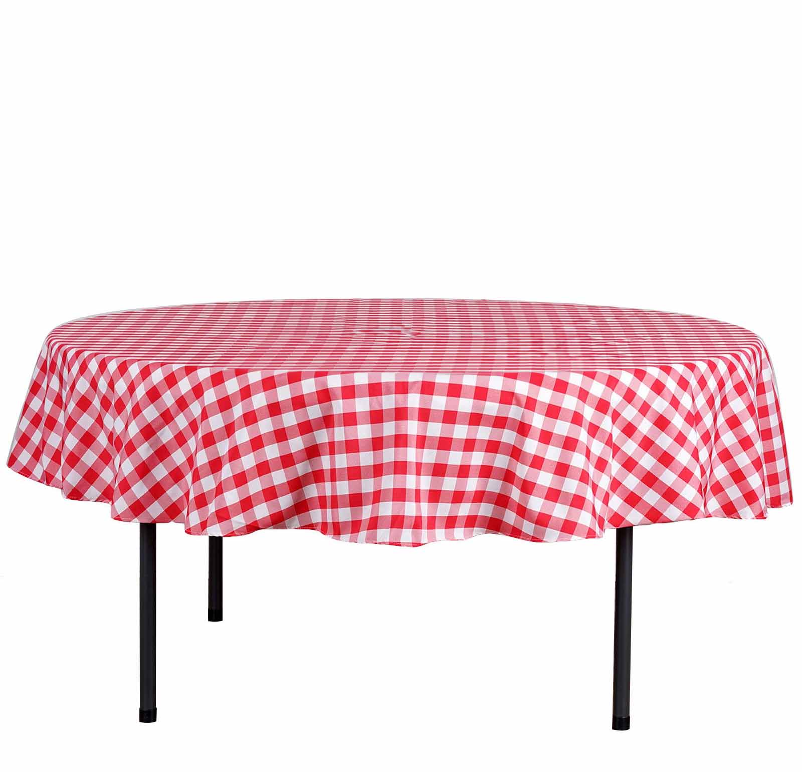 Polyester Round Tablecloth 70" White/Red with Checkered Buffalo Plaid Design - Rustic Decor for Gatherings - Image 6
