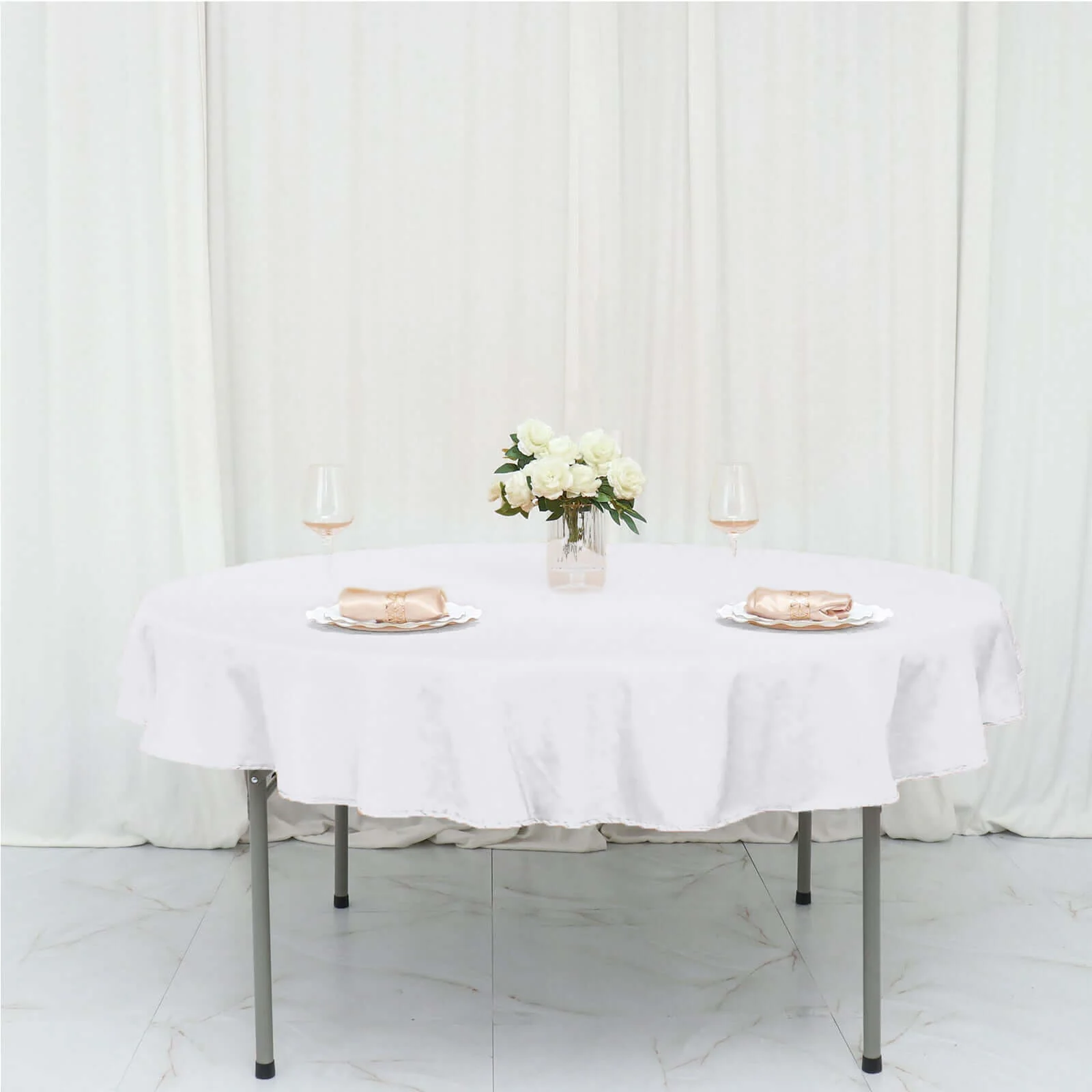 Polyester Round Tablecloth 70" White with Linen Texture - Sophisticated Decor for Everyday Use - Image 5
