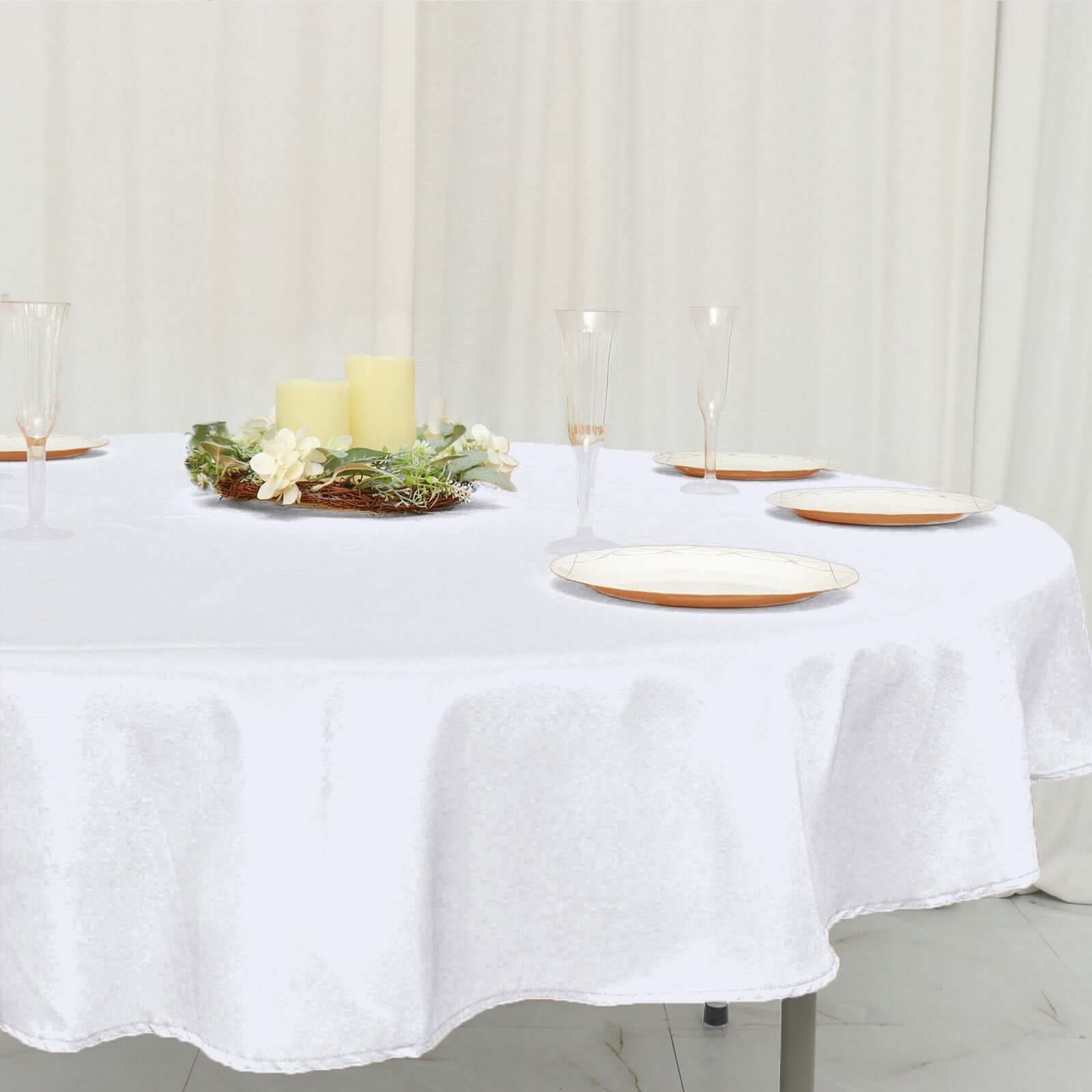 Polyester Round Tablecloth 70" White with Linen Texture - Sophisticated Decor for Everyday Use - Image 7