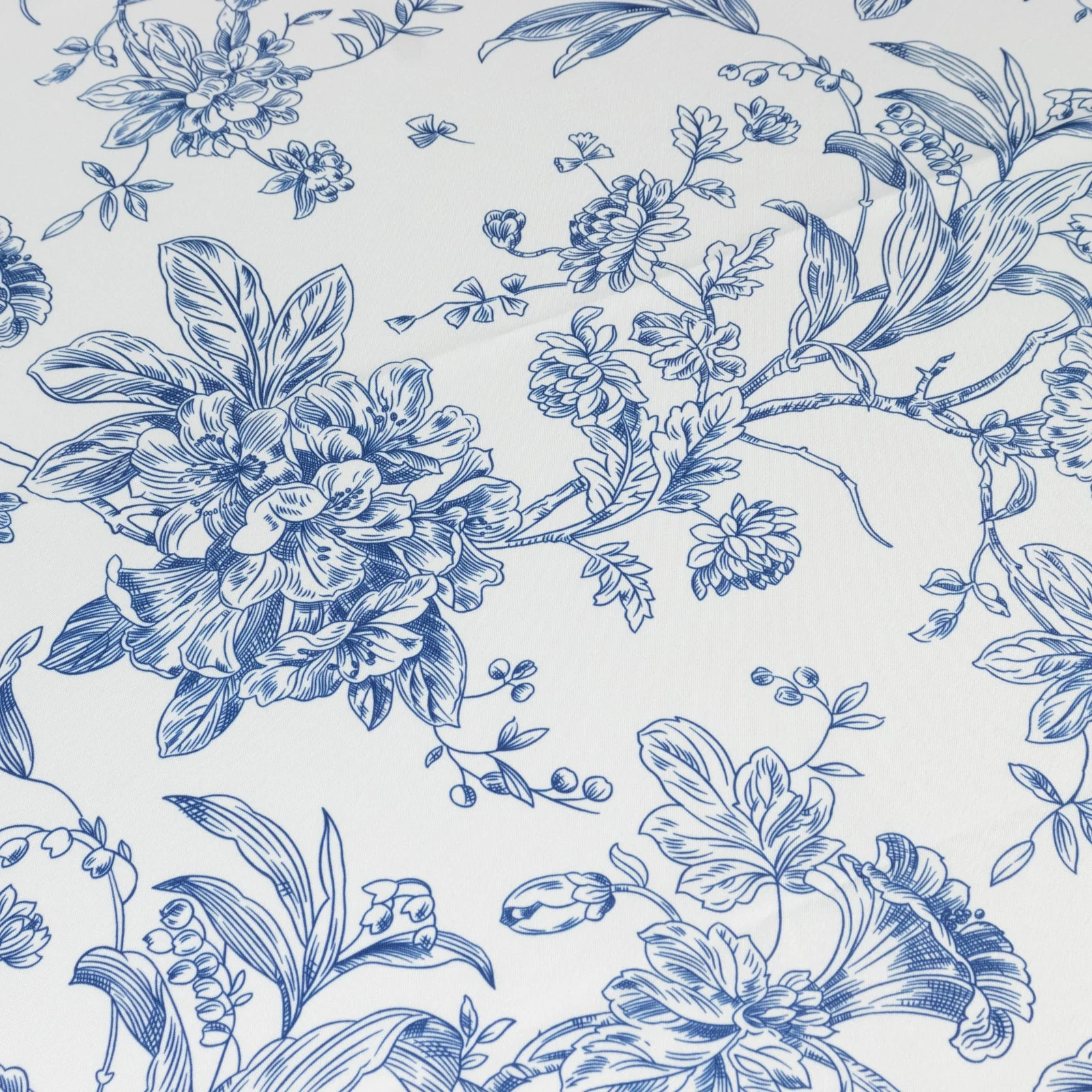 Polyester Round Tablecloth 90" White with Blue French Toile Pattern - Sophisticated Table Cover for Chic Weddings & Events - Image 4