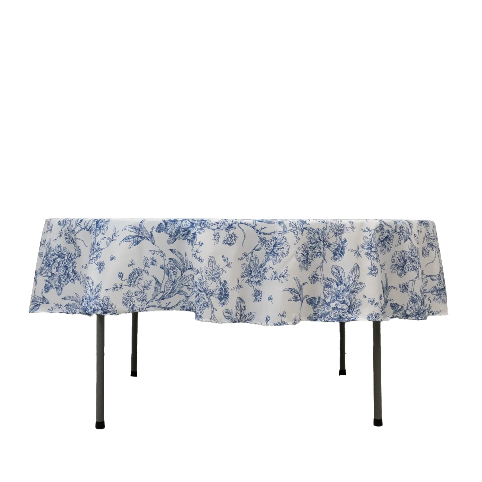 Polyester Round Tablecloth 90" White with Blue French Toile Pattern - Sophisticated Table Cover for Chic Weddings & Events - Image 5