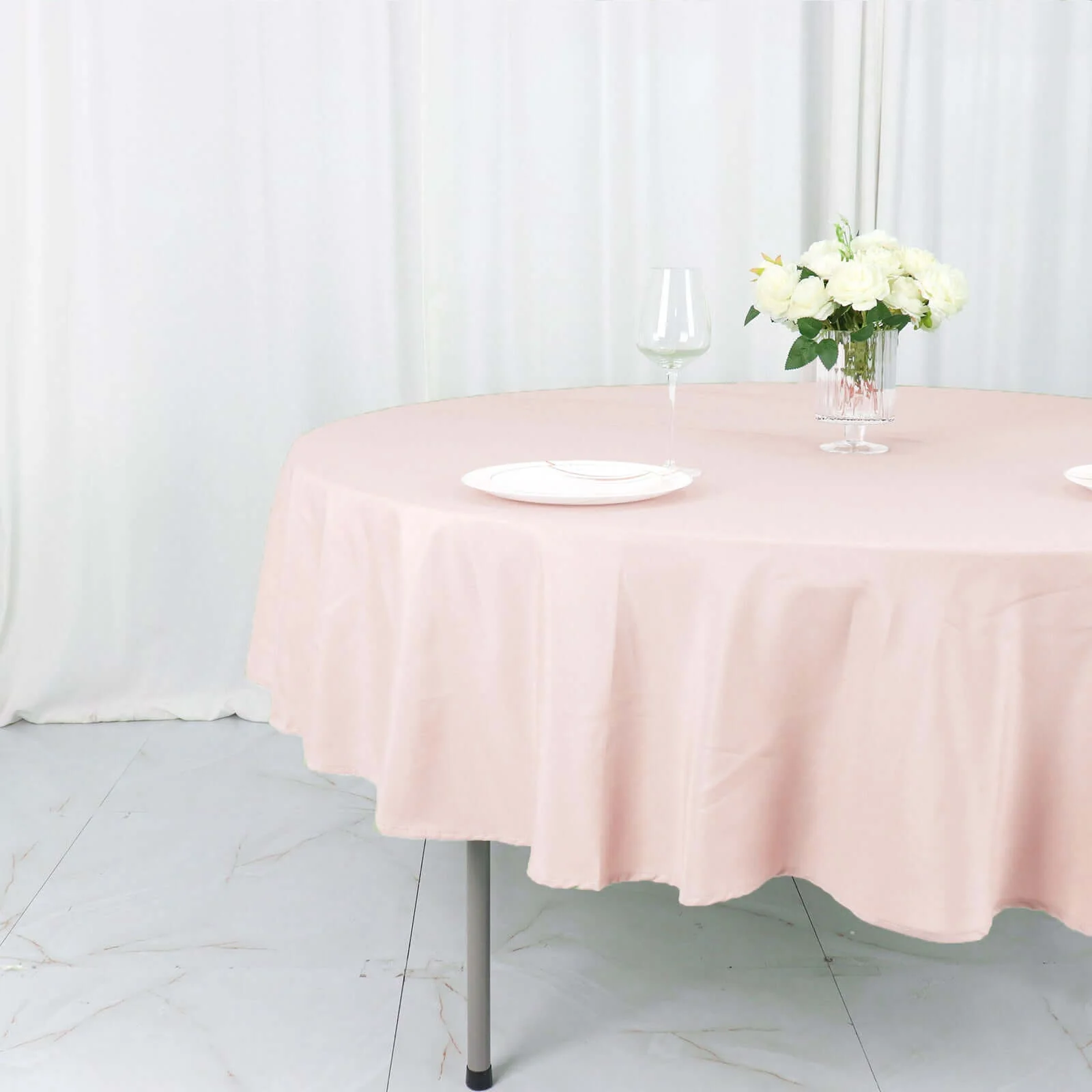 Polyester Round Tablecloth 90" Blush - Reusable & Durable Table Cover - Image 2