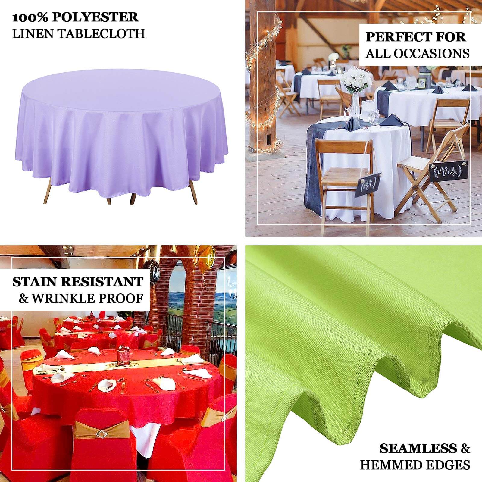 Polyester Round Tablecloth 90" Burgundy - Reusable & Durable Table Cover - Image 3