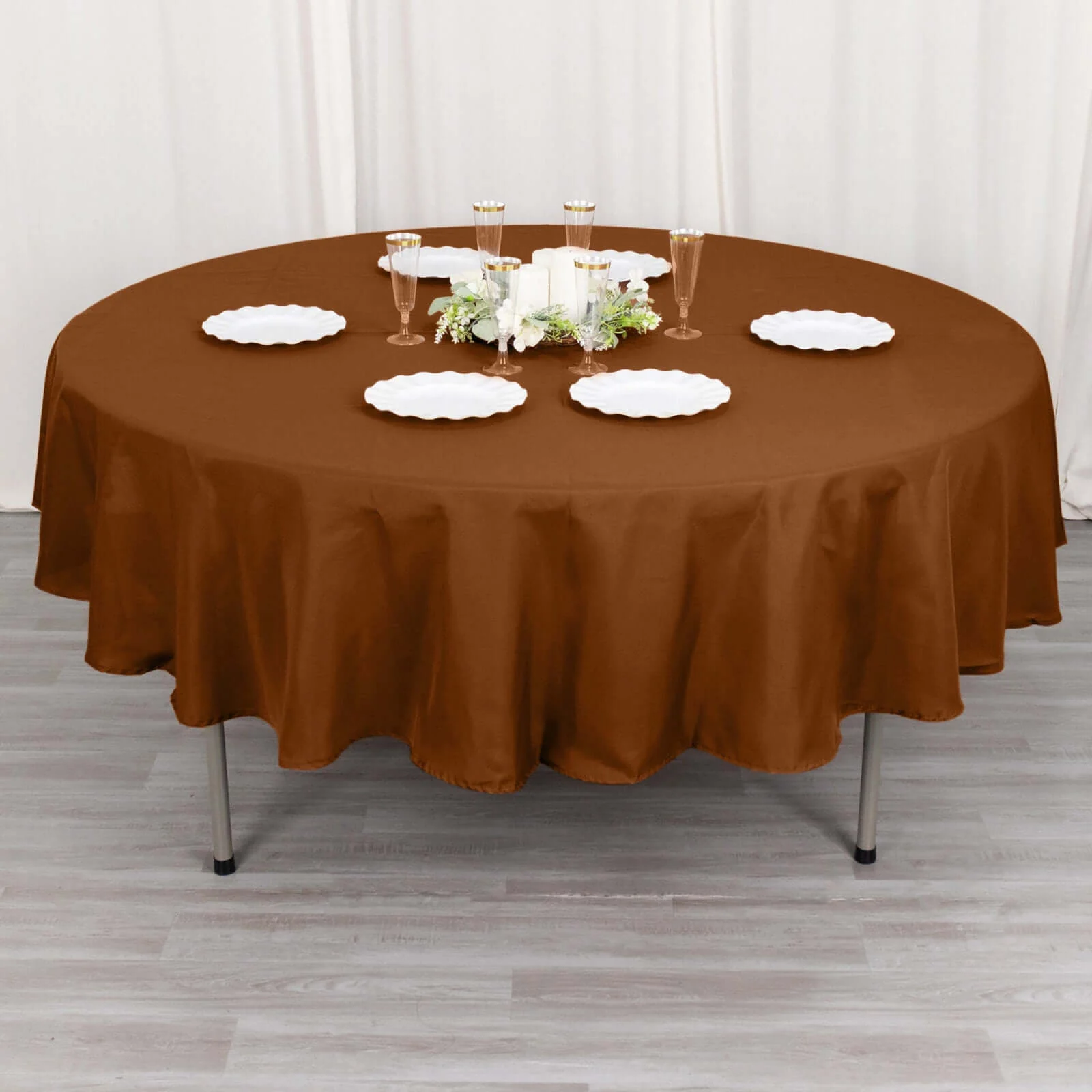 Polyester Round Tablecloth 90" Cinnamon Brown - Reusable & Durable Table Cover - Image 4