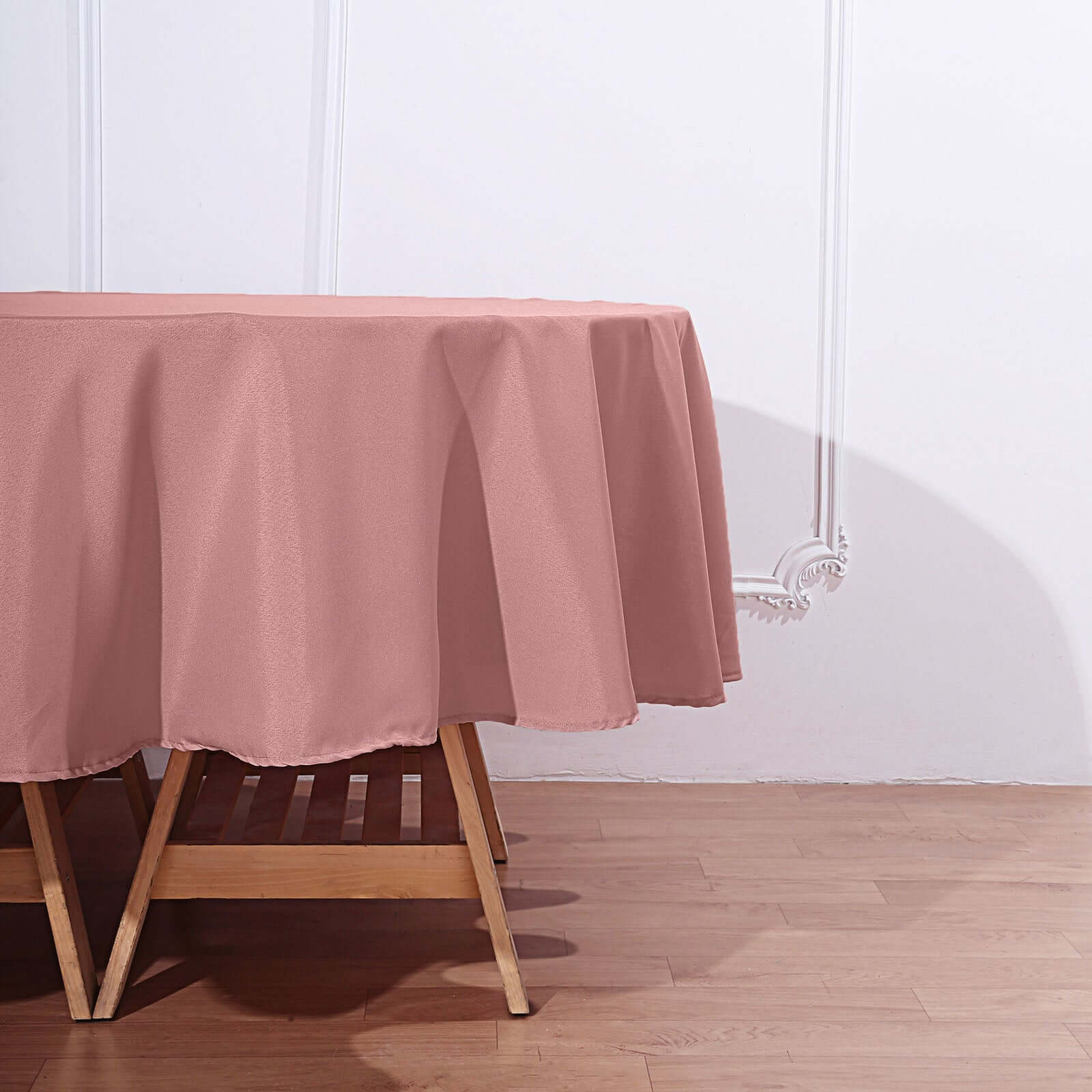 Polyester Round Tablecloth 90" Dusty Rose - Reusable & Durable Table Cover - Image 6