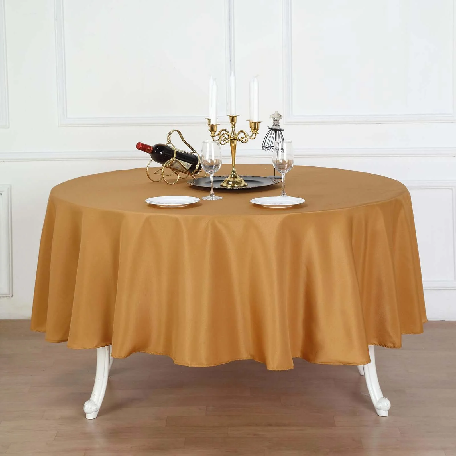 Polyester Round Tablecloth 90" Gold with Durable Finish - Perfect for Events & Parties