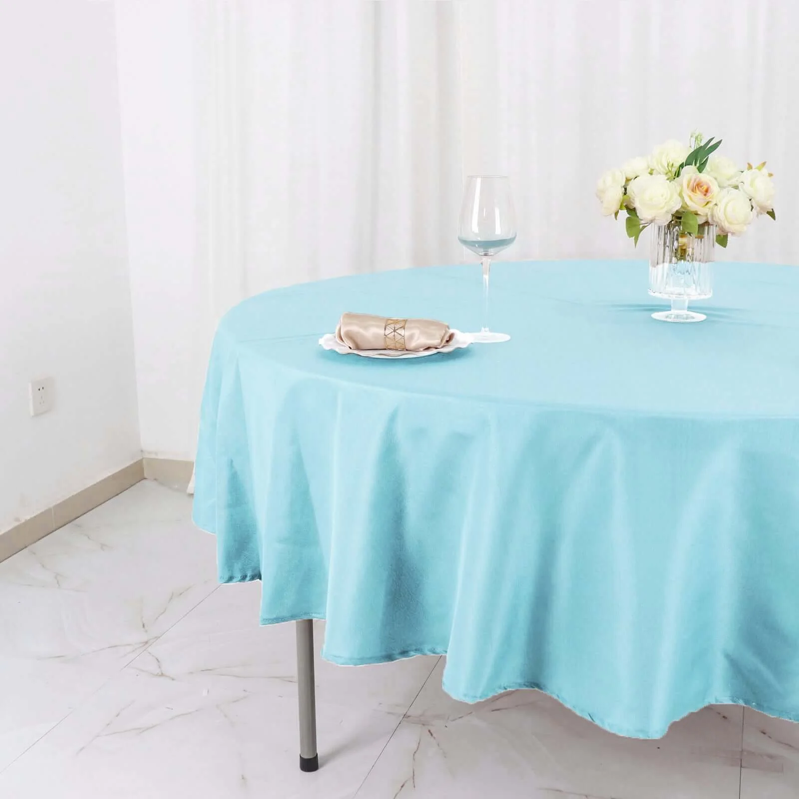 Polyester Round Tablecloth 90" Light Blue - Reusable & Durable Table Cover - Image 2