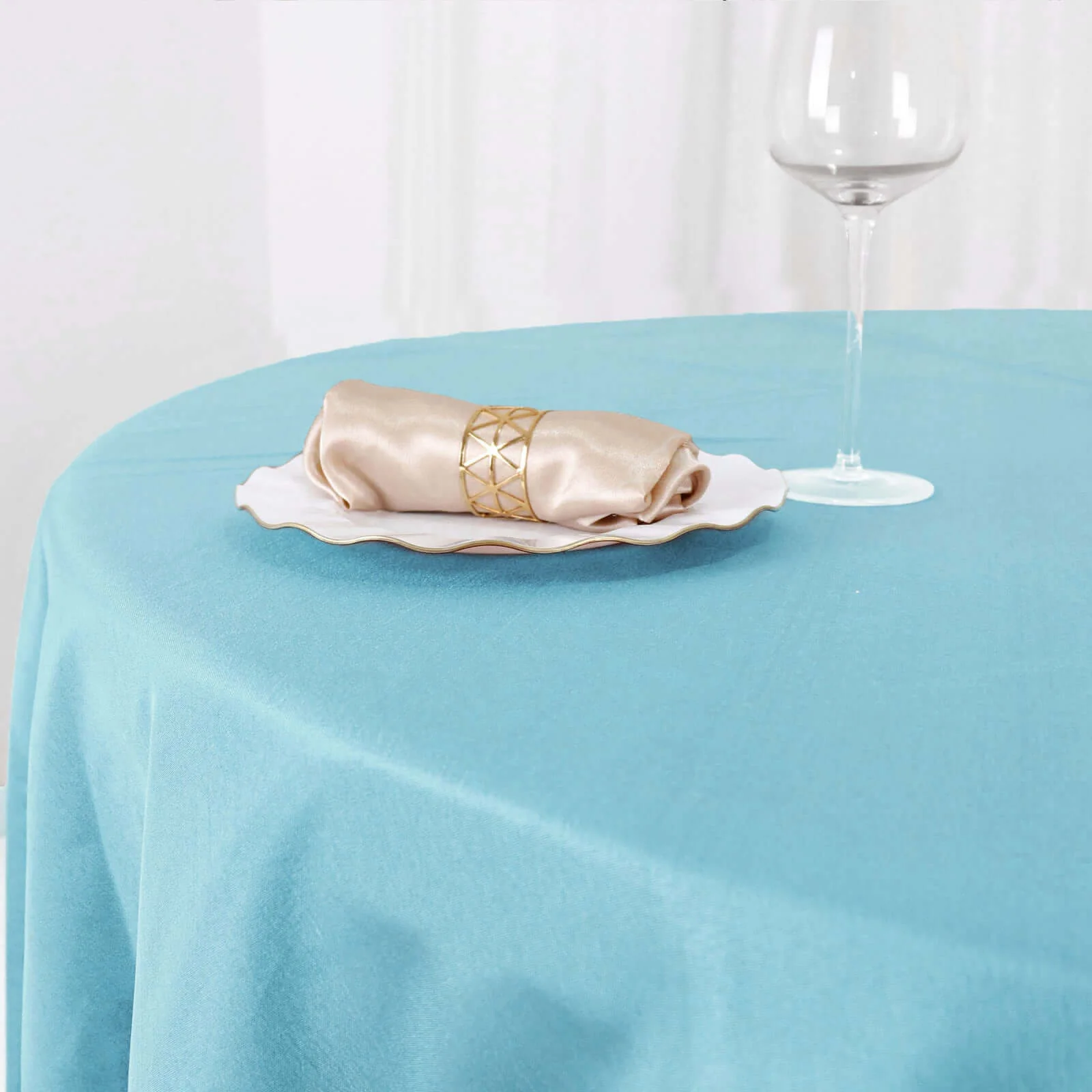 Polyester Round Tablecloth 90" Light Blue - Reusable & Durable Table Cover - Image 7