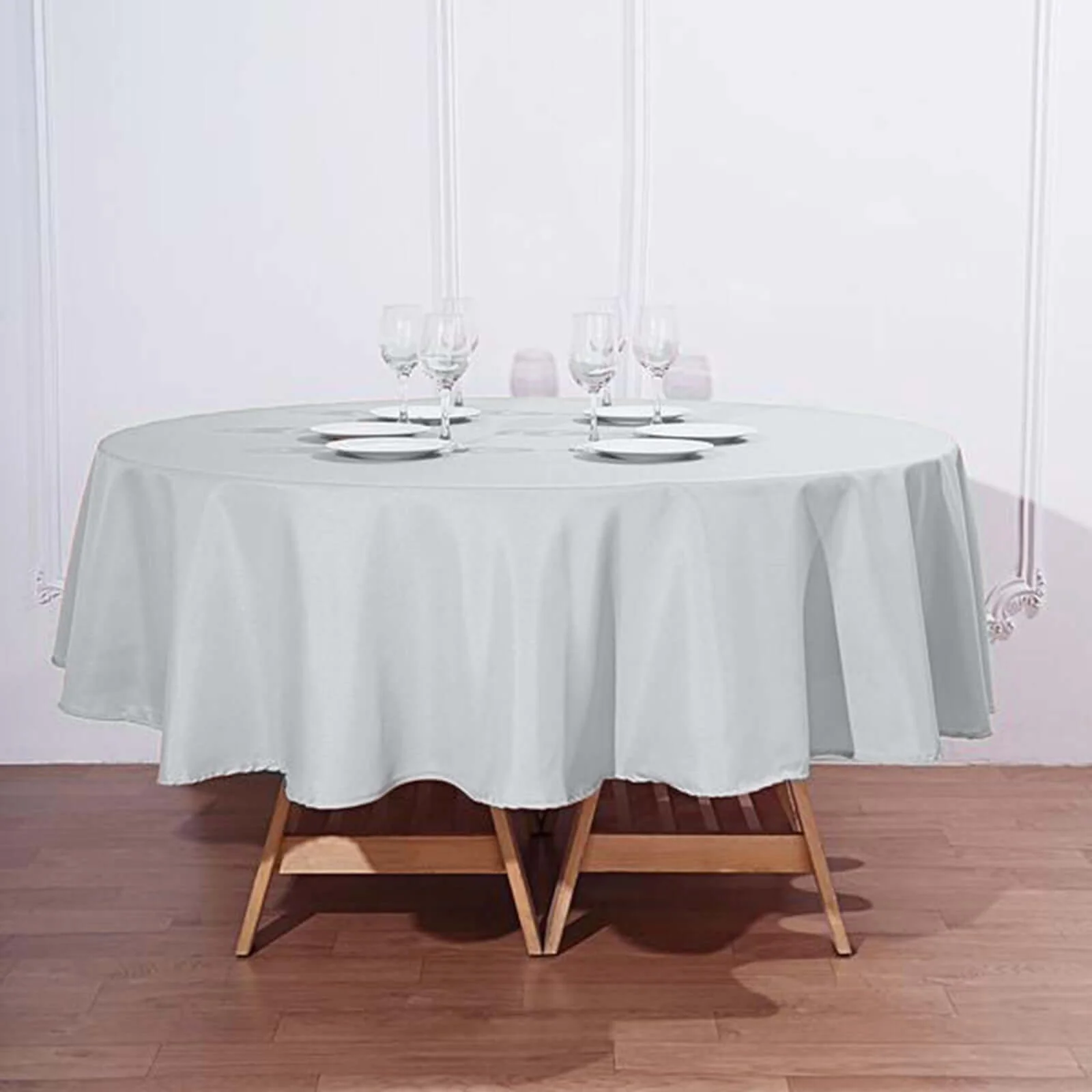 Polyester Round Tablecloth 90" Silver - Reusable & Durable Table Cover - Image 2