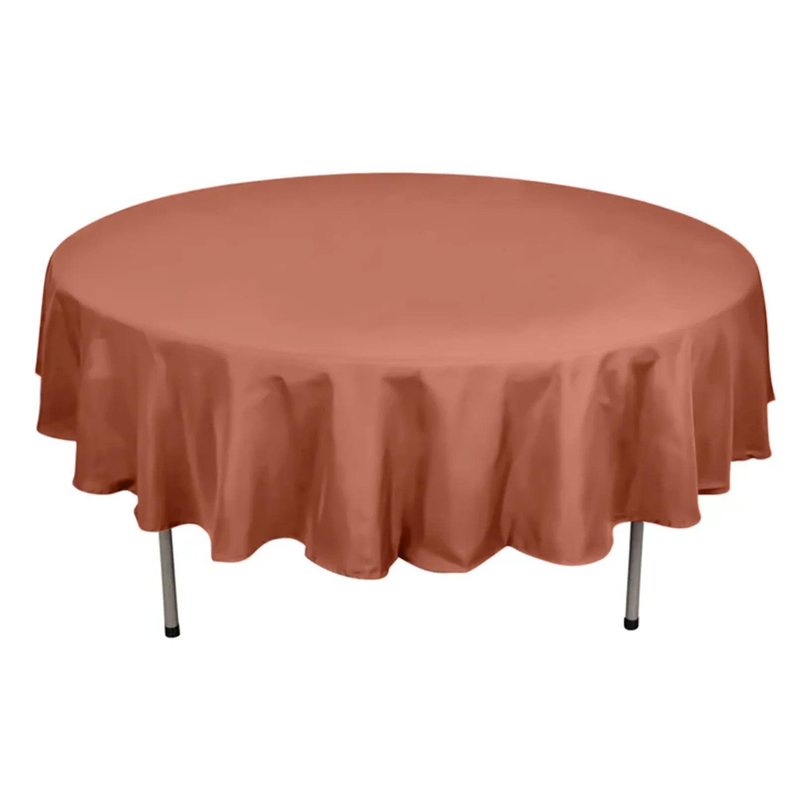 Polyester Round Tablecloth 90" Terracotta (Rust) - Reusable & Durable Table Cover - Image 6