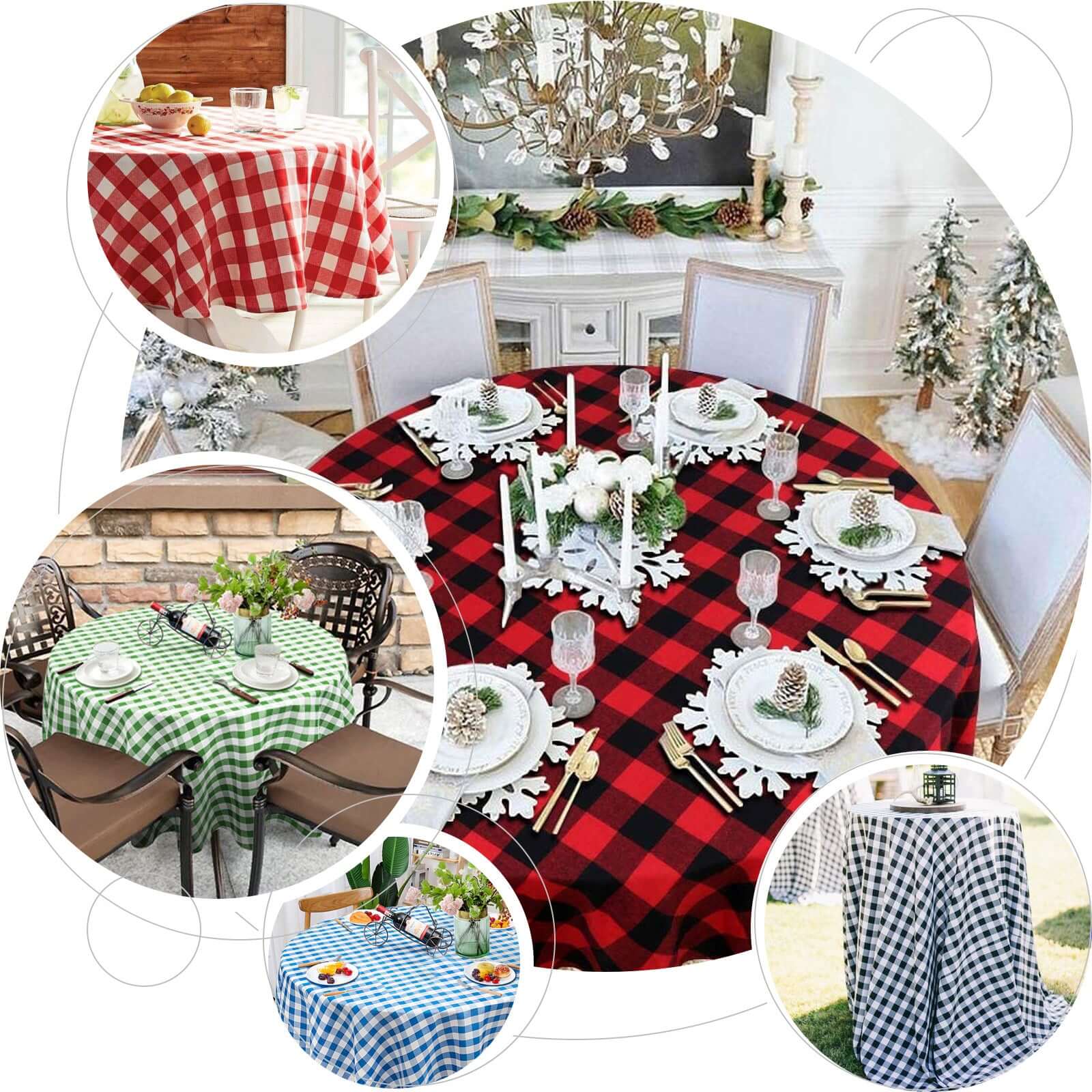Polyester Round Tablecloth 90" White/Blue Checkered Buffalo Plaid Table Cover - Image 5