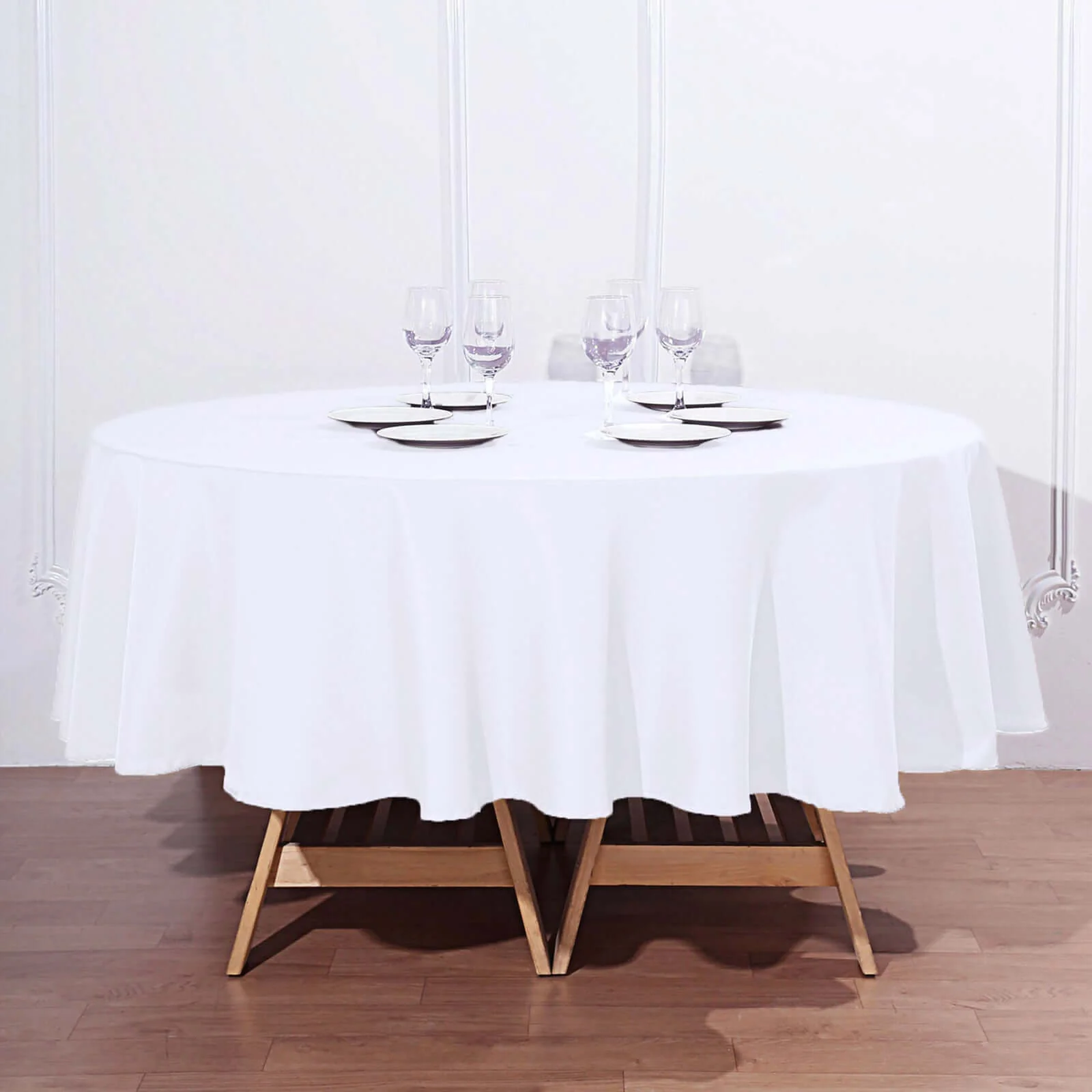 Polyester Round Tablecloth 90" White with Durable Finish - Perfect for Events & Parties - Image 6