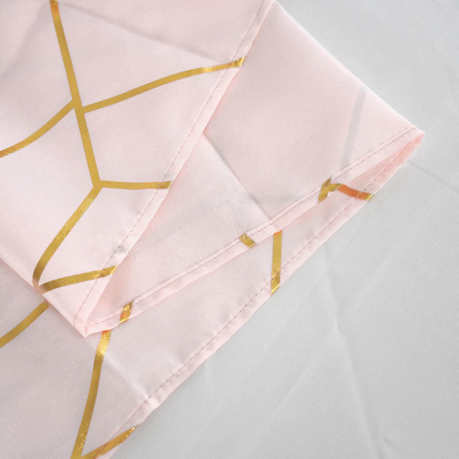 Polyester Square Overlay Tablecloth 54"x54" Blush with Gold Foil Geometric Pattern - Wrinkle-Resistant & Durable Table Topper - Image 5