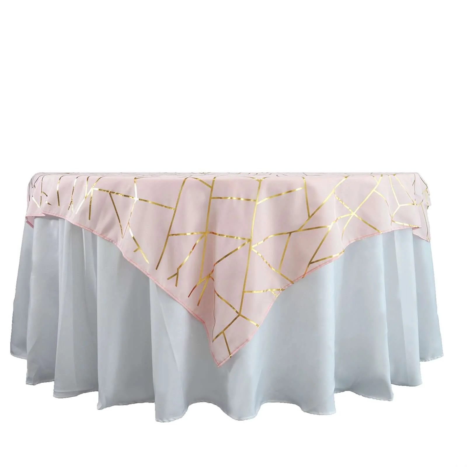Polyester Square Overlay Tablecloth 54"x54" Blush with Gold Foil Geometric Pattern - Wrinkle-Resistant & Durable Table Topper - Image 6