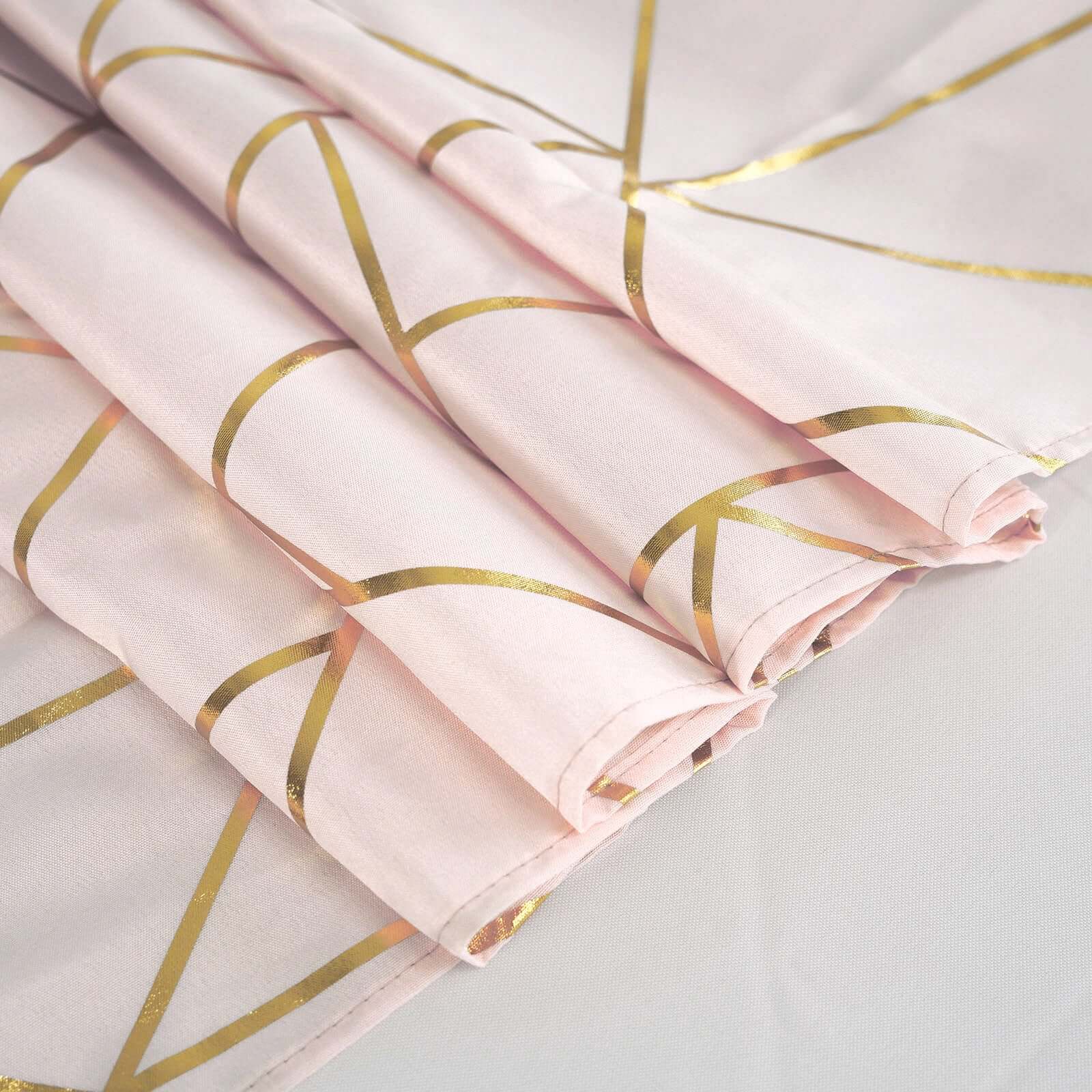 Polyester Square Overlay Tablecloth 54"x54" Blush with Gold Foil Geometric Pattern - Wrinkle-Resistant & Durable Table Topper - Image 7