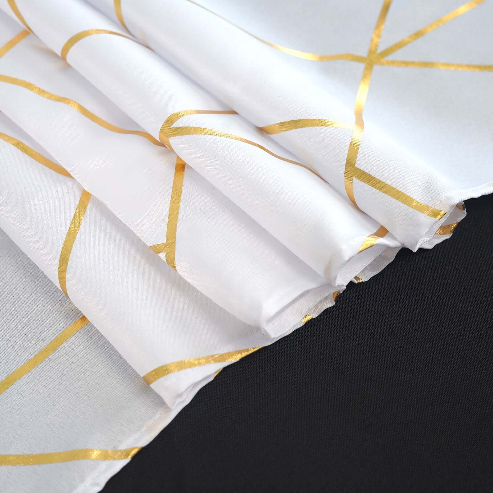 Polyester Square Overlay Tablecloth 54"x54" White with Gold Foil Geometric Pattern - Wrinkle-Resistant and Durable Table Topper for Chic Weddings & Events - Image 21
