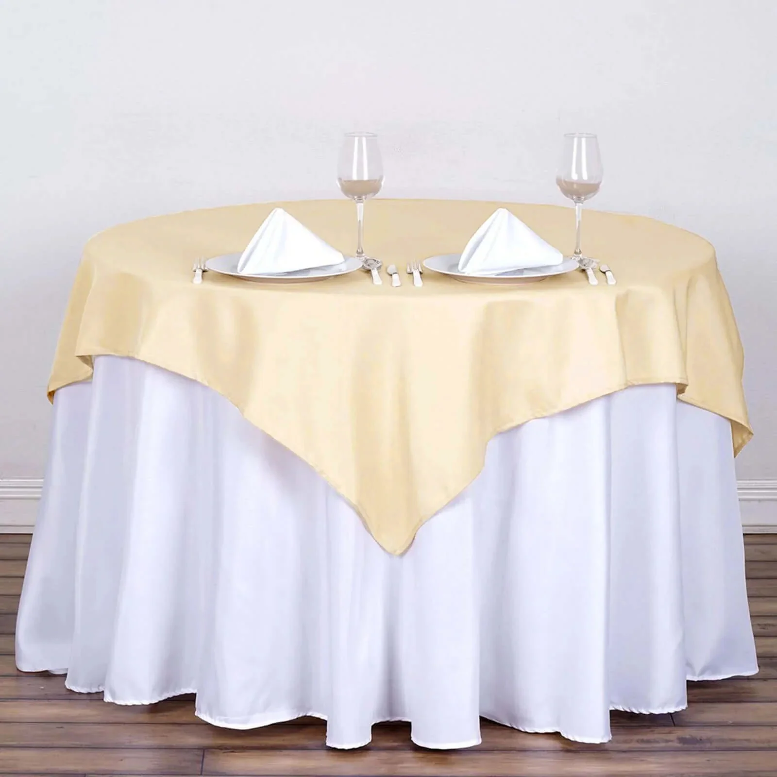 Polyester Square Table Overlay 54"x54" Beige - Wrinkle-Resistant Table Topper