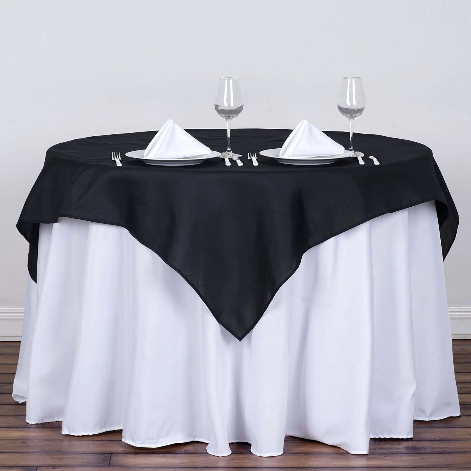 Polyester Square Table Overlay 54"x54" Black - Wrinkle-Resistant Table Topper for Classy Weddings & Events