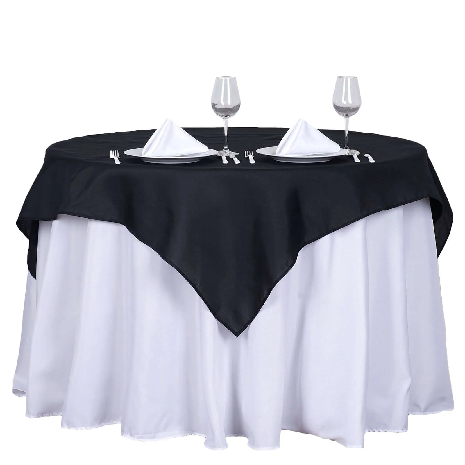 Polyester Square Table Overlay 54"x54" Black - Wrinkle-Resistant Table Topper for Classy Weddings & Events - Image 7