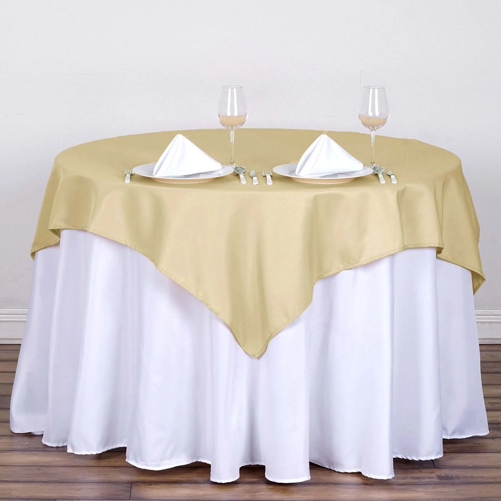 Polyester Square Table Overlay 54"x54" Champagne - Wrinkle-Resistant Table Topper