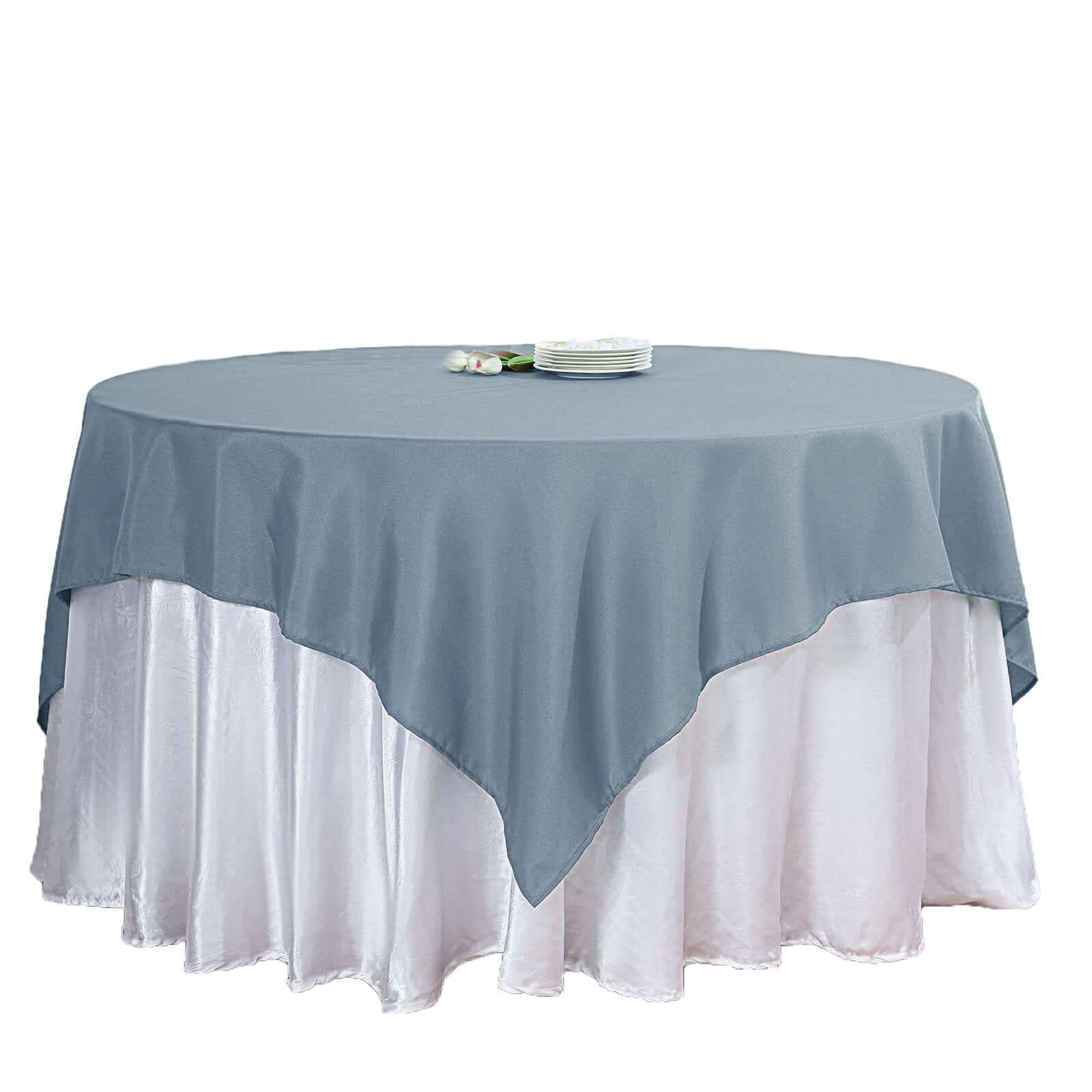 Polyester Square Table Overlay 54"x54" Dusty Blue - Wrinkle-Resistant Table Topper - Image 7