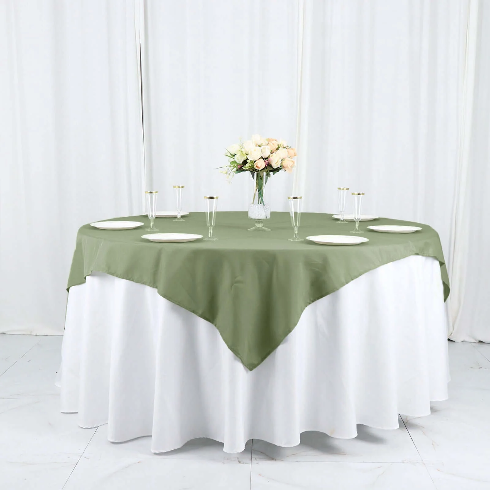 Polyester Square Table Overlay 54"x54" Dusty Sage Green - Wrinkle-Resistant Table Topper