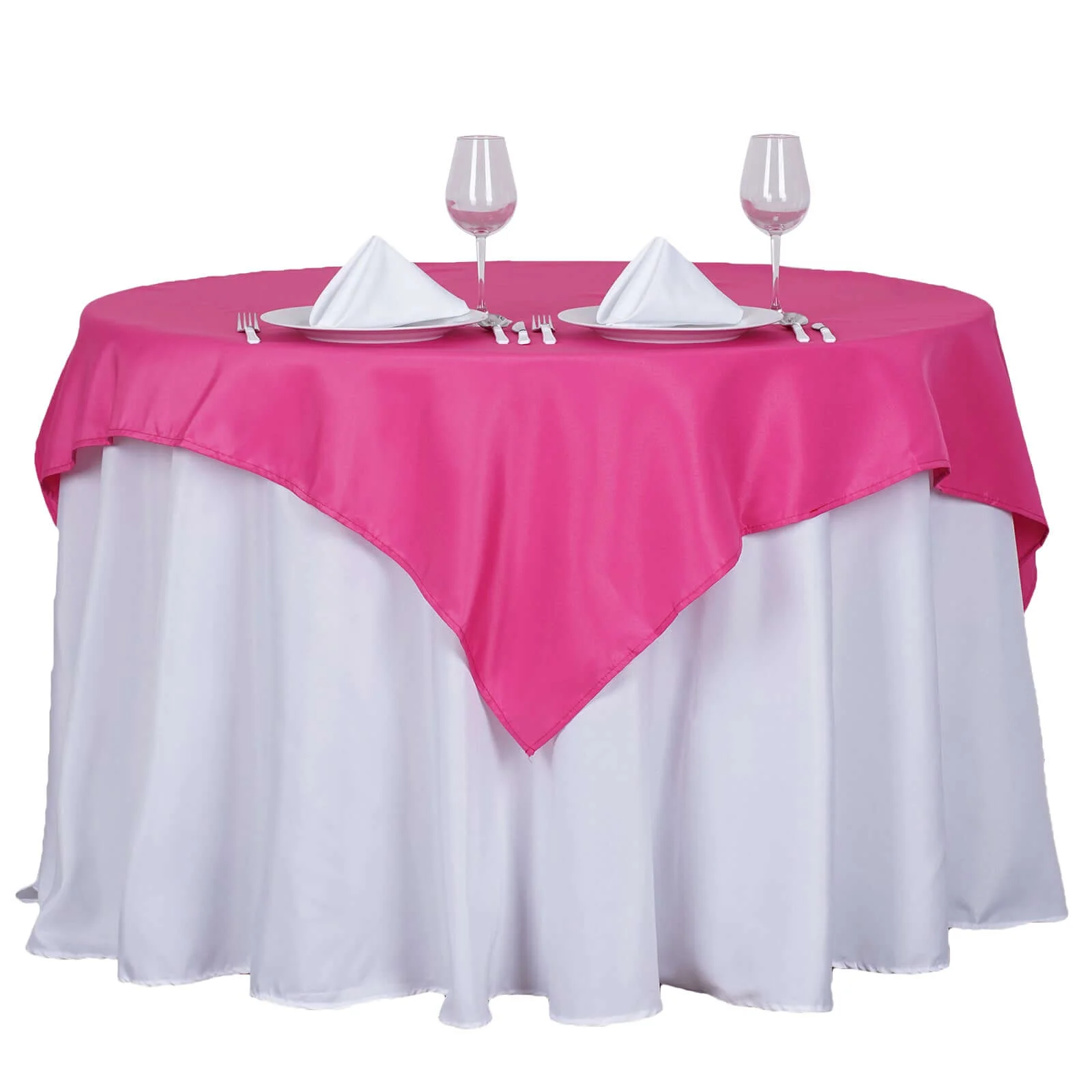 Polyester Square Table Overlay 54"x54" Fuchsia - Wrinkle-Resistant Table Topper - Image 3