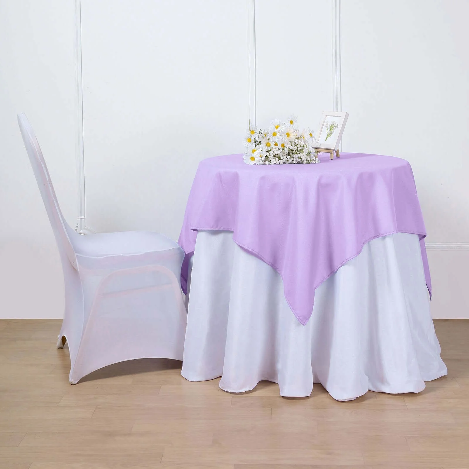 Polyester Square Table Overlay 54"x54" Lavender Lilac - Wrinkle-Resistant Table Topper - Image 2