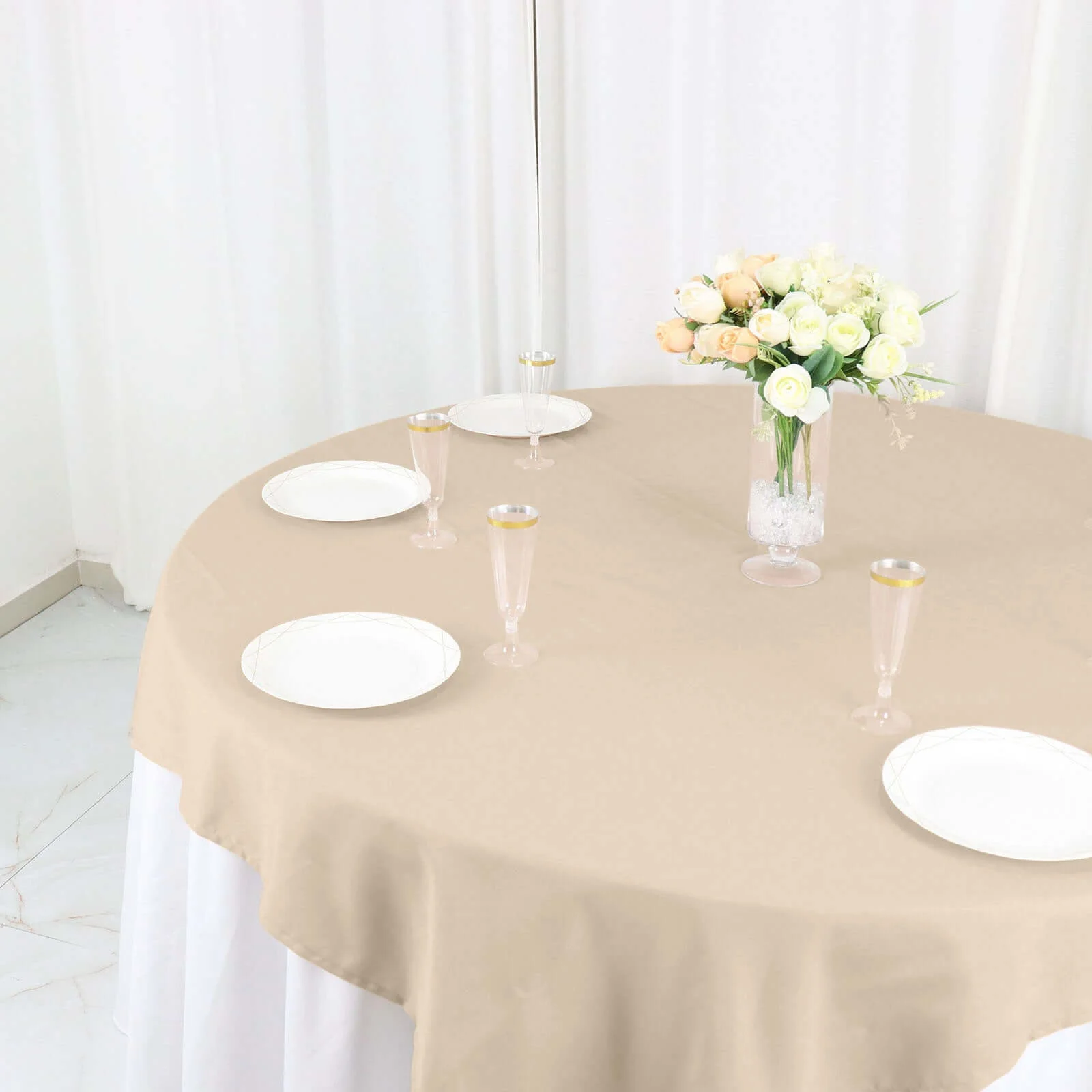 Polyester Square Table Overlay 54"x54" Nude - Wrinkle-Resistant Table Topper - Image 2