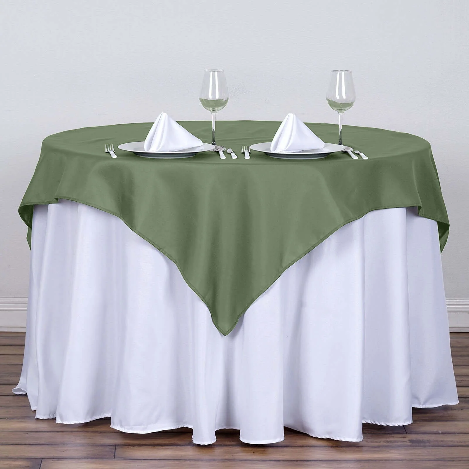 Polyester Square Table Overlay 54"x54" Olive Green - Wrinkle-Resistant Table Topper