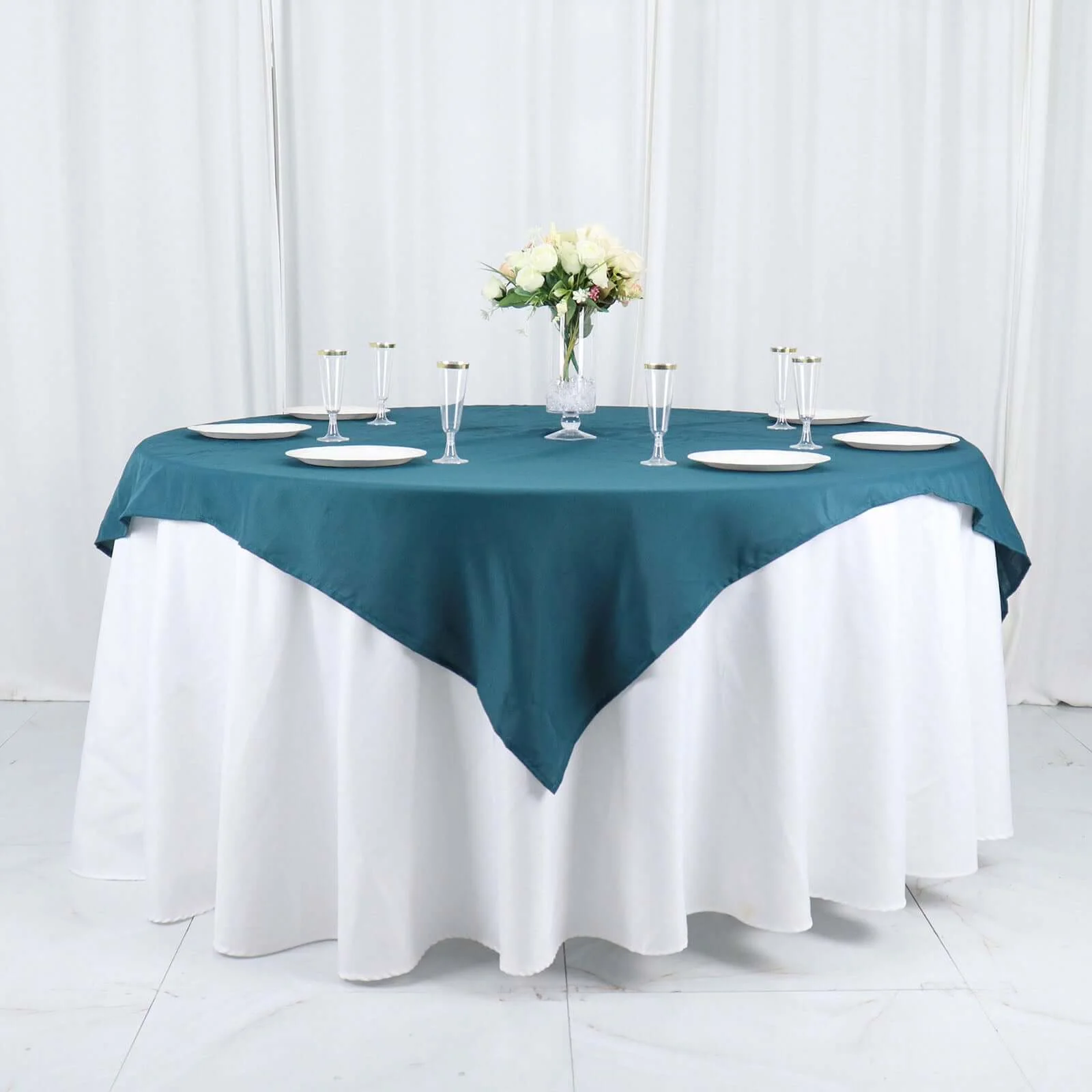 Polyester Square Table Overlay 54"x54" Peacock Teal - Wrinkle-Resistant Table Topper