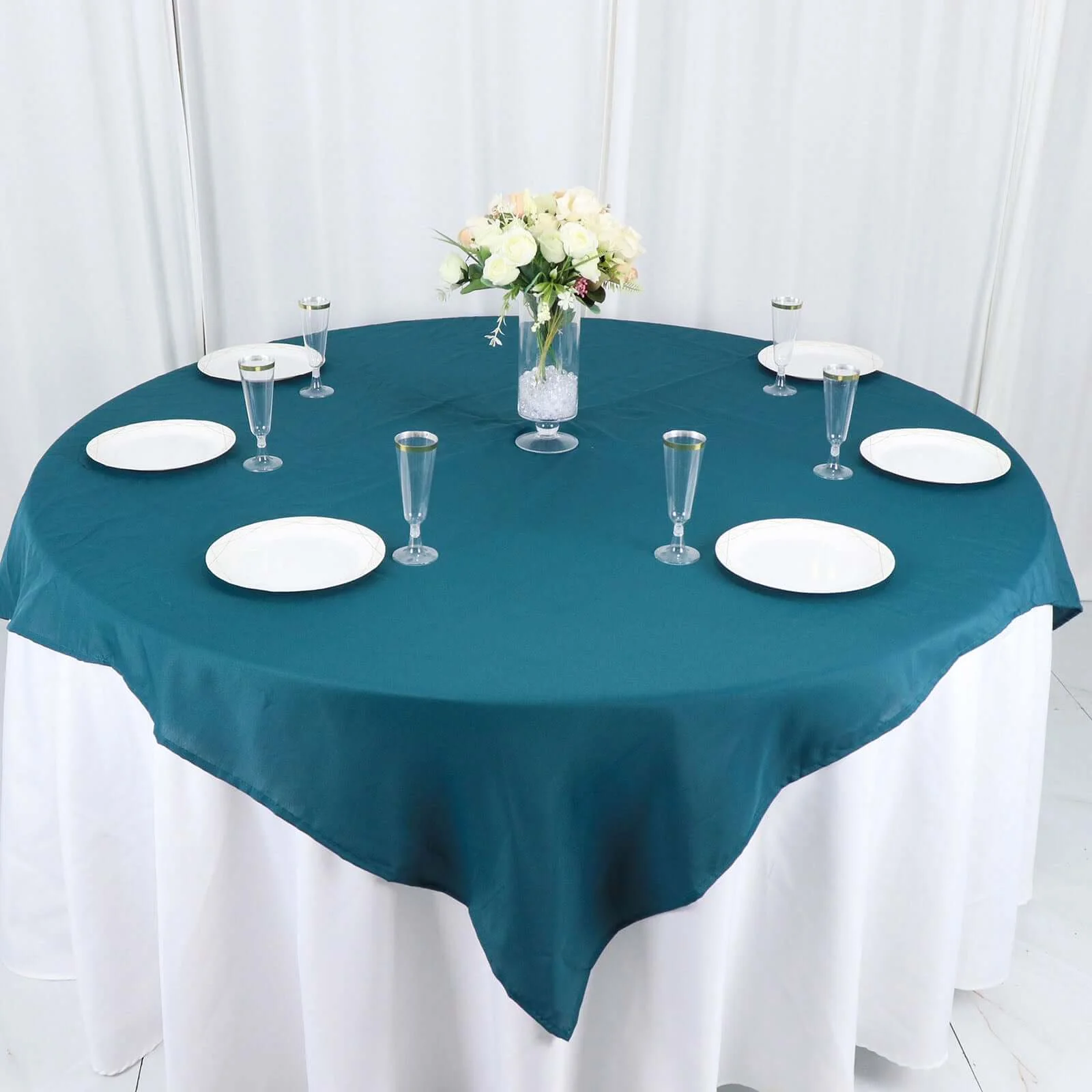 Polyester Square Table Overlay 54"x54" Peacock Teal - Wrinkle-Resistant Table Topper - Image 3