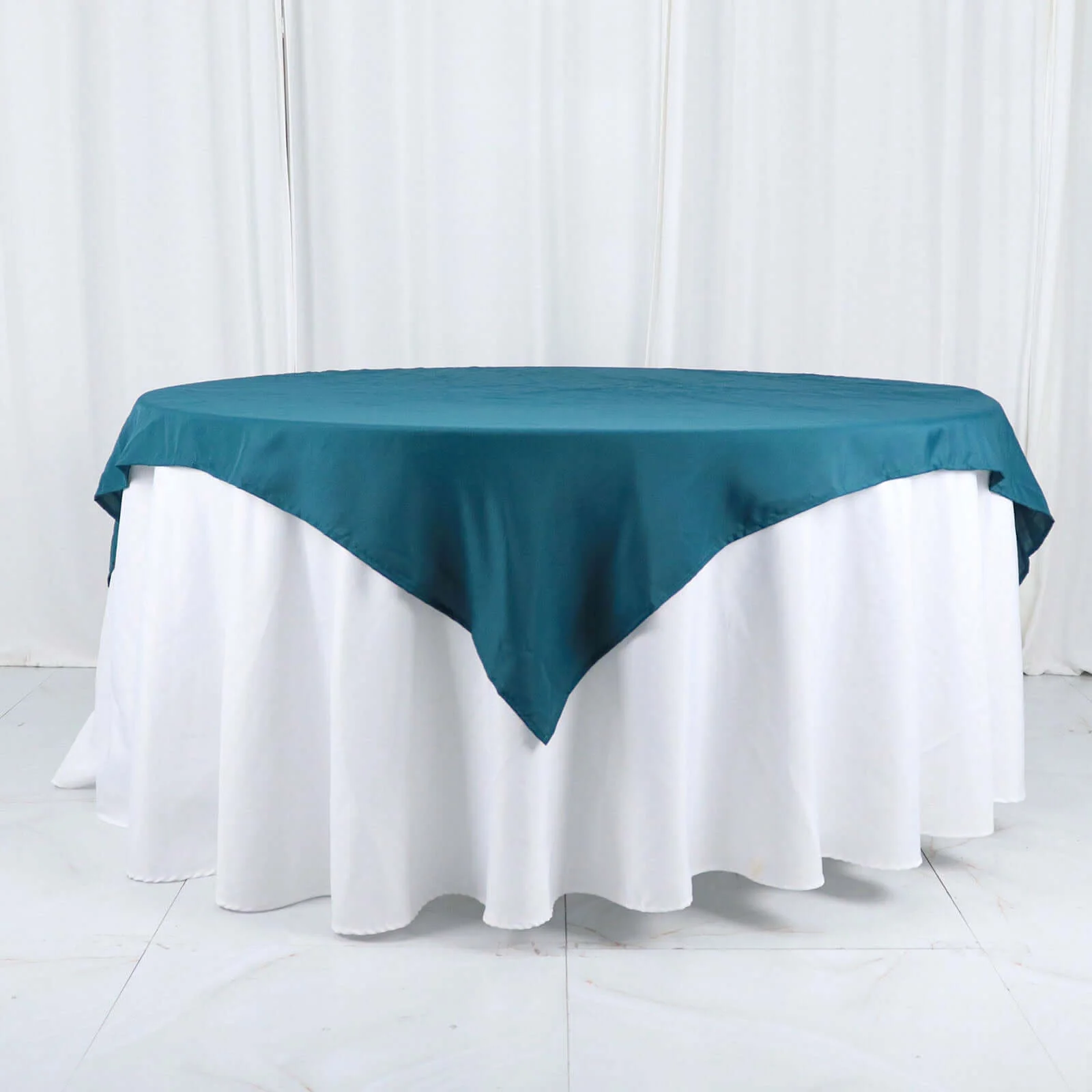 Polyester Square Table Overlay 54"x54" Peacock Teal - Wrinkle-Resistant Table Topper - Image 6