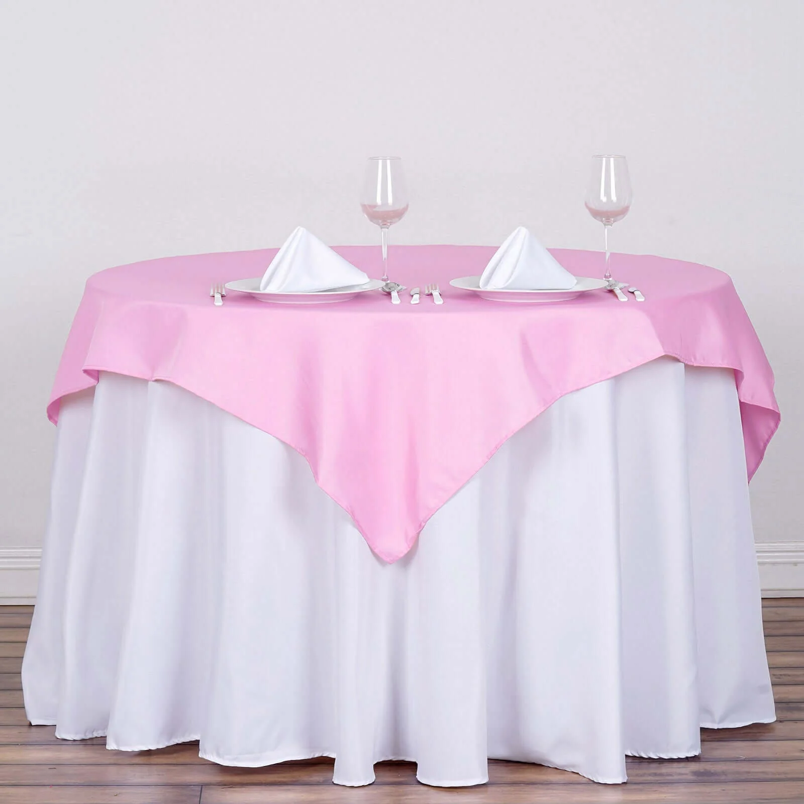 Polyester Square Table Overlay 54"x54" Pink - Wrinkle-Resistant Table Topper