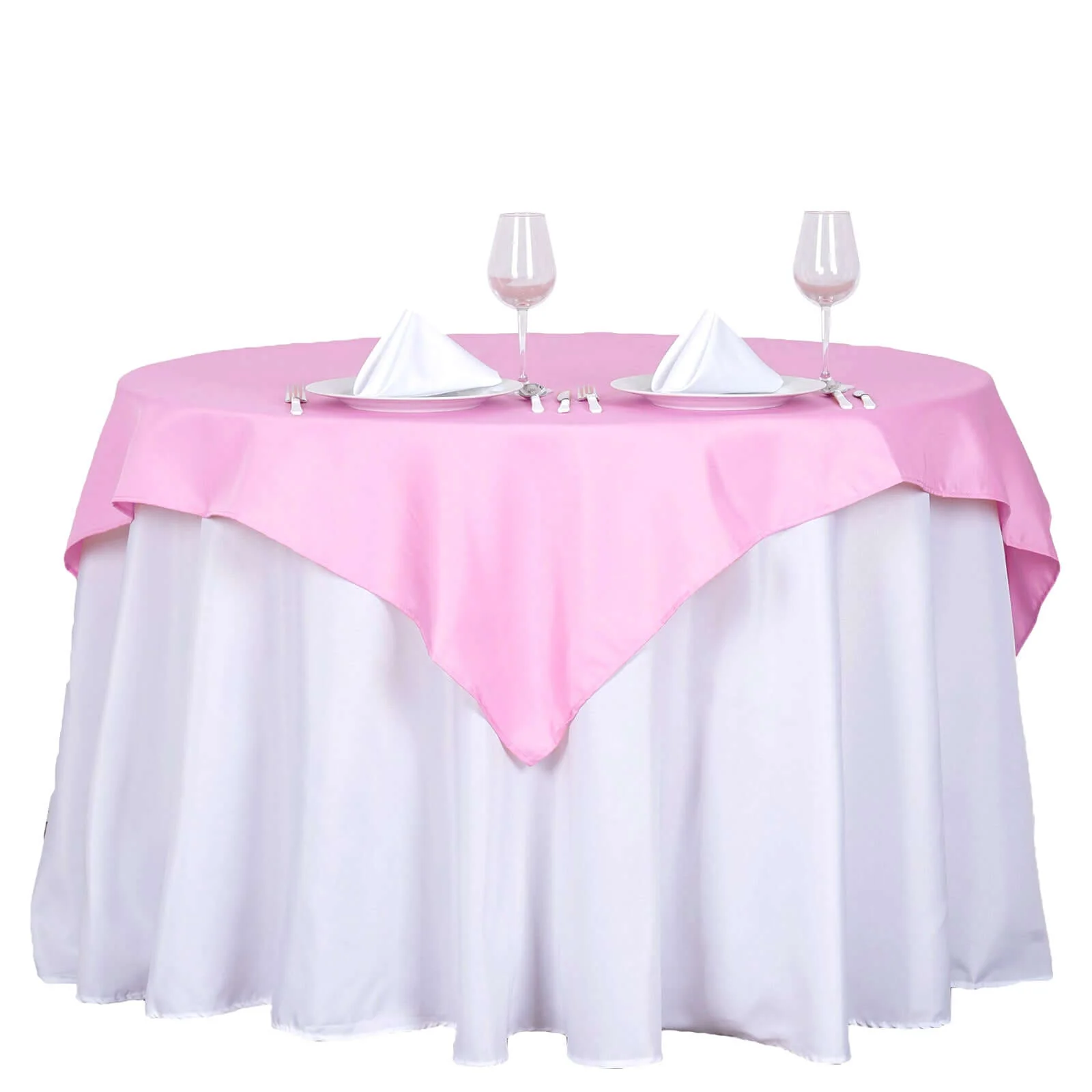 Polyester Square Table Overlay 54"x54" Pink - Wrinkle-Resistant Table Topper - Image 6