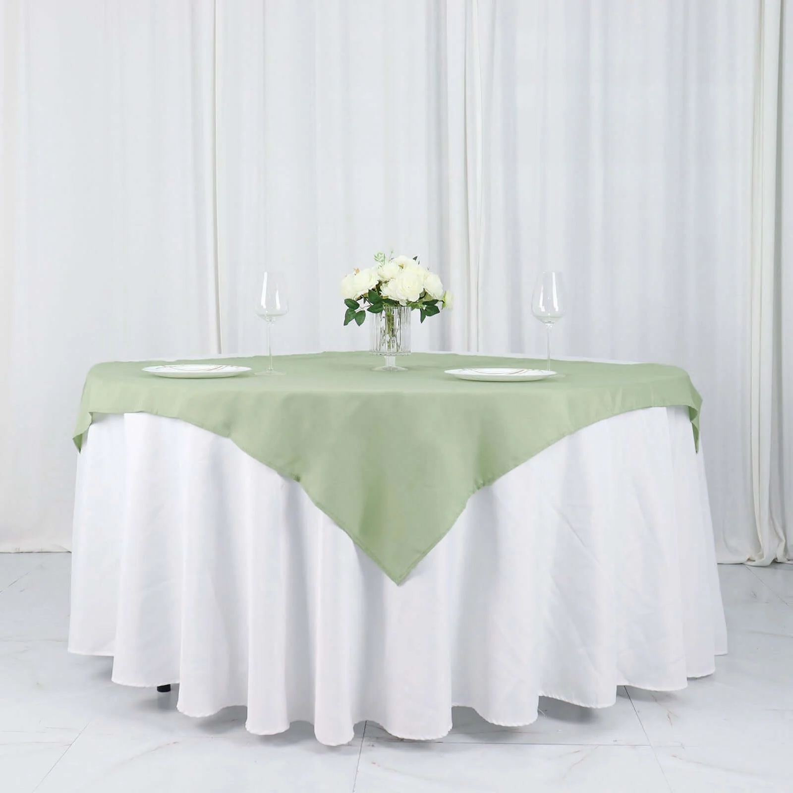 Polyester Square Table Overlay 54"x54" Sage Green - Wrinkle-Resistant Table Topper - Image 3