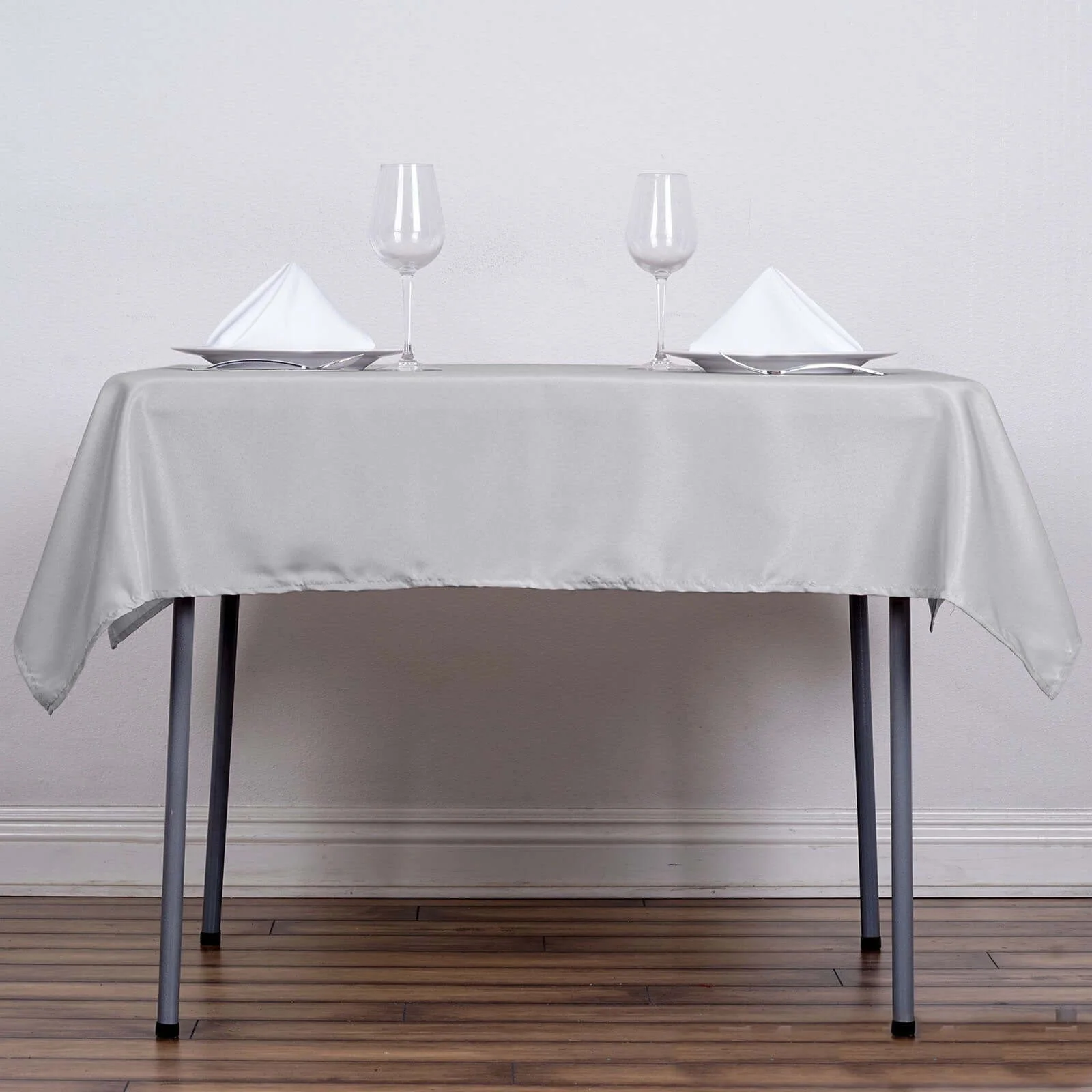 Polyester Square Table Overlay 54"x54" Silver - Wrinkle-Resistant Table Topper - Image 2