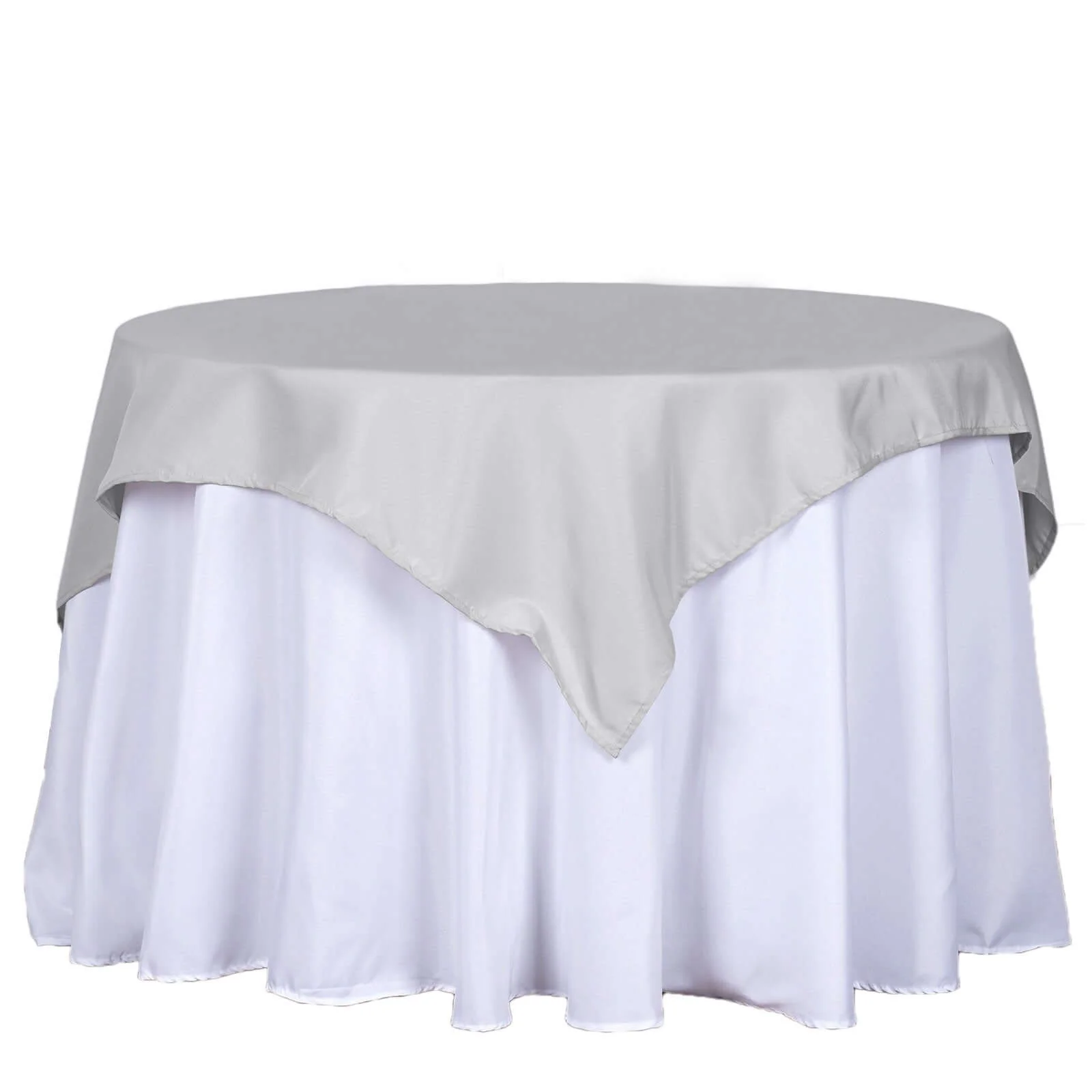 Polyester Square Table Overlay 54"x54" Silver - Wrinkle-Resistant Table Topper - Image 3