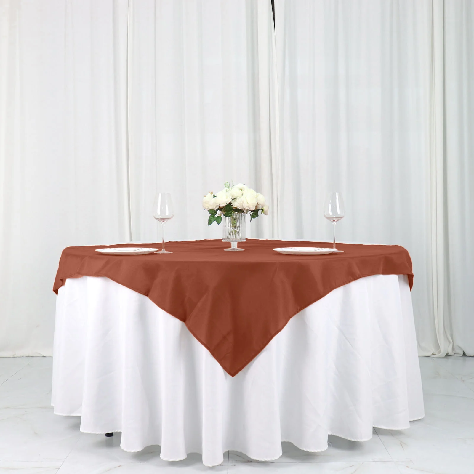 Polyester Square Table Overlay 54"x54" Terracotta (Rust) - Wrinkle-Resistant Table Topper - Image 3