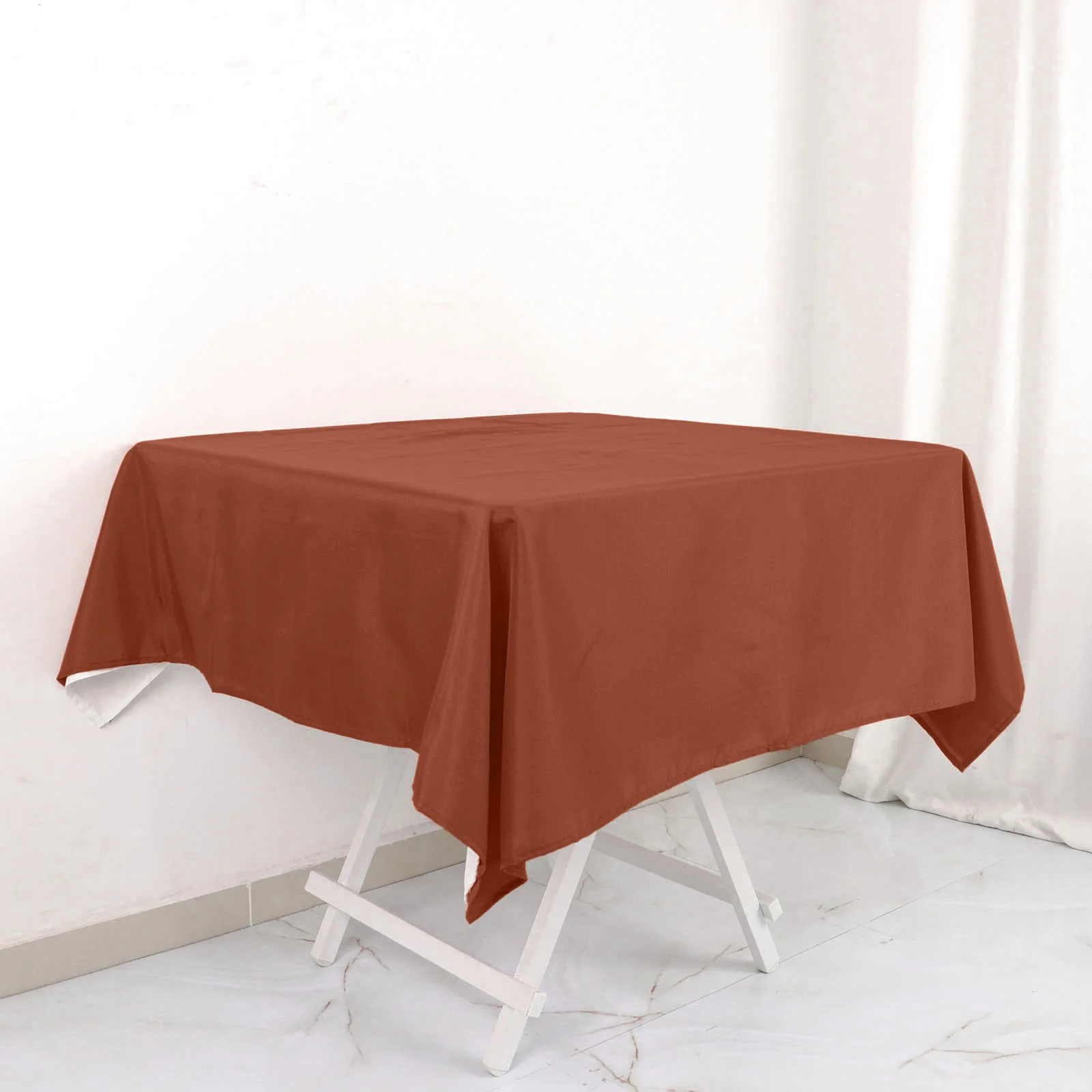 Polyester Square Table Overlay 54"x54" Terracotta (Rust) - Wrinkle-Resistant Table Topper - Image 6
