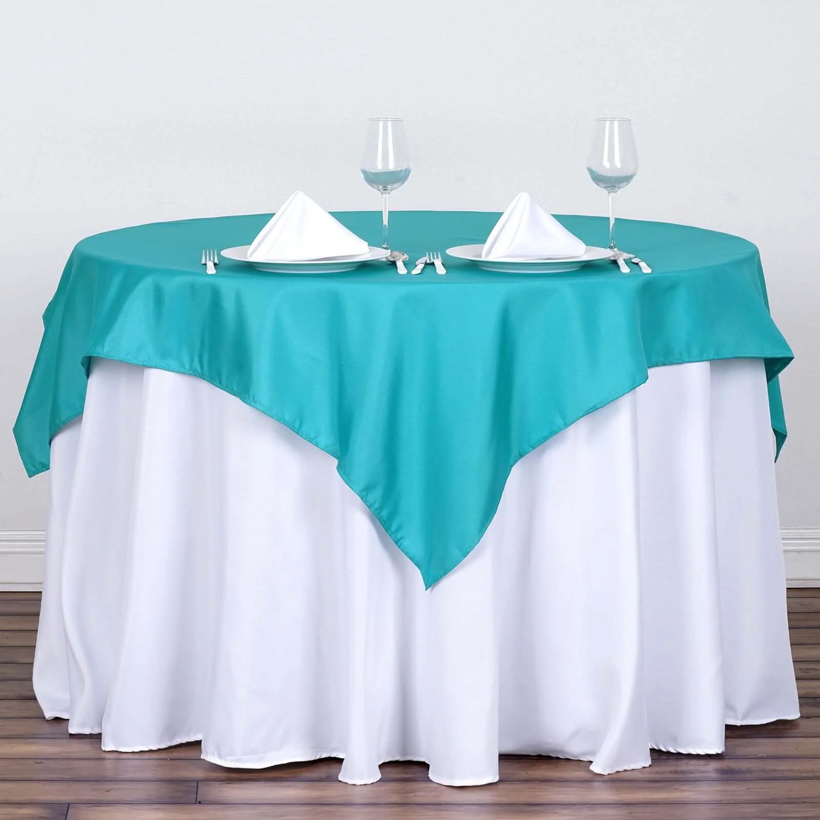 Polyester Square Table Overlay 54"x54" Turquoise - Wrinkle-Resistant Table Topper