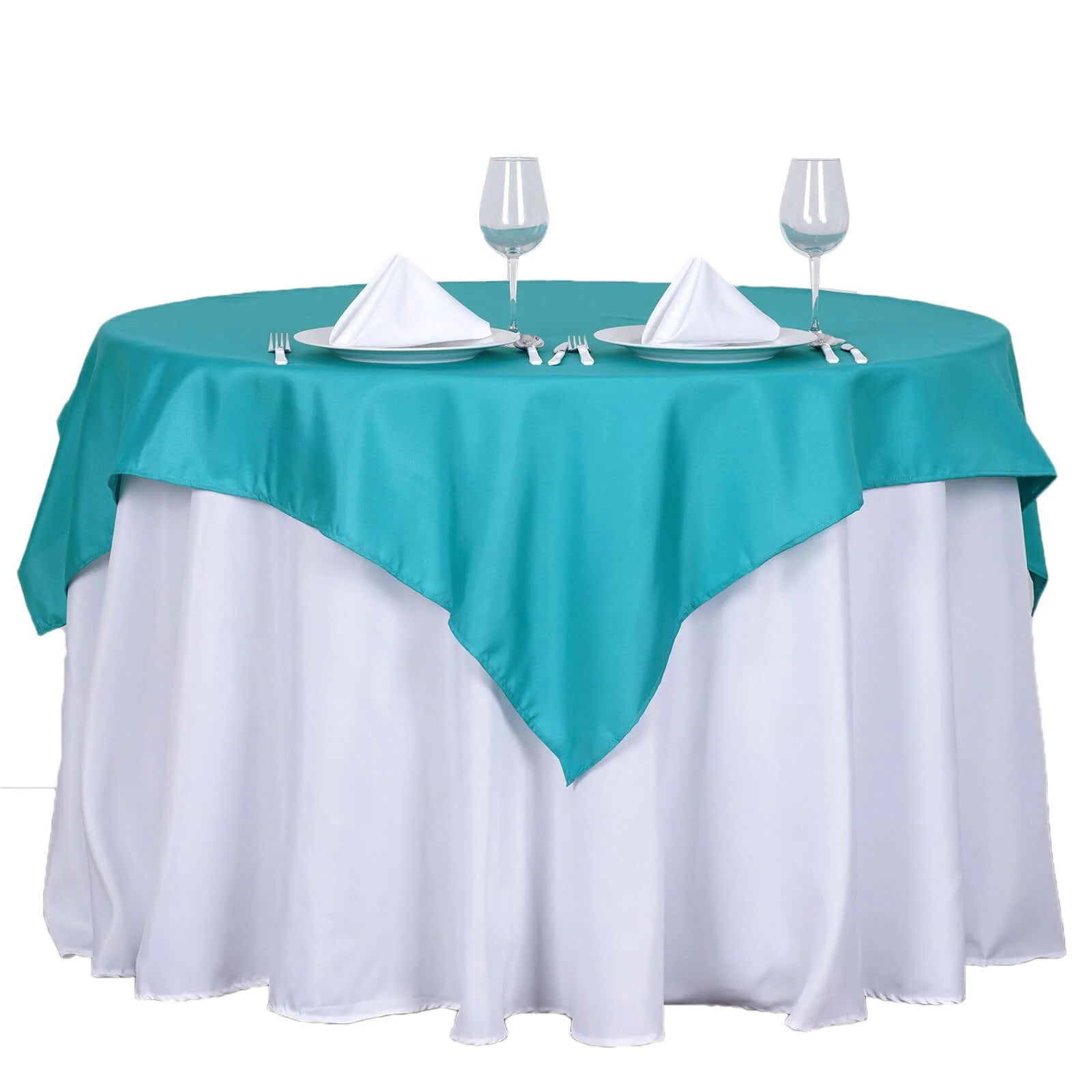Polyester Square Table Overlay 54"x54" Turquoise - Wrinkle-Resistant Table Topper - Image 6