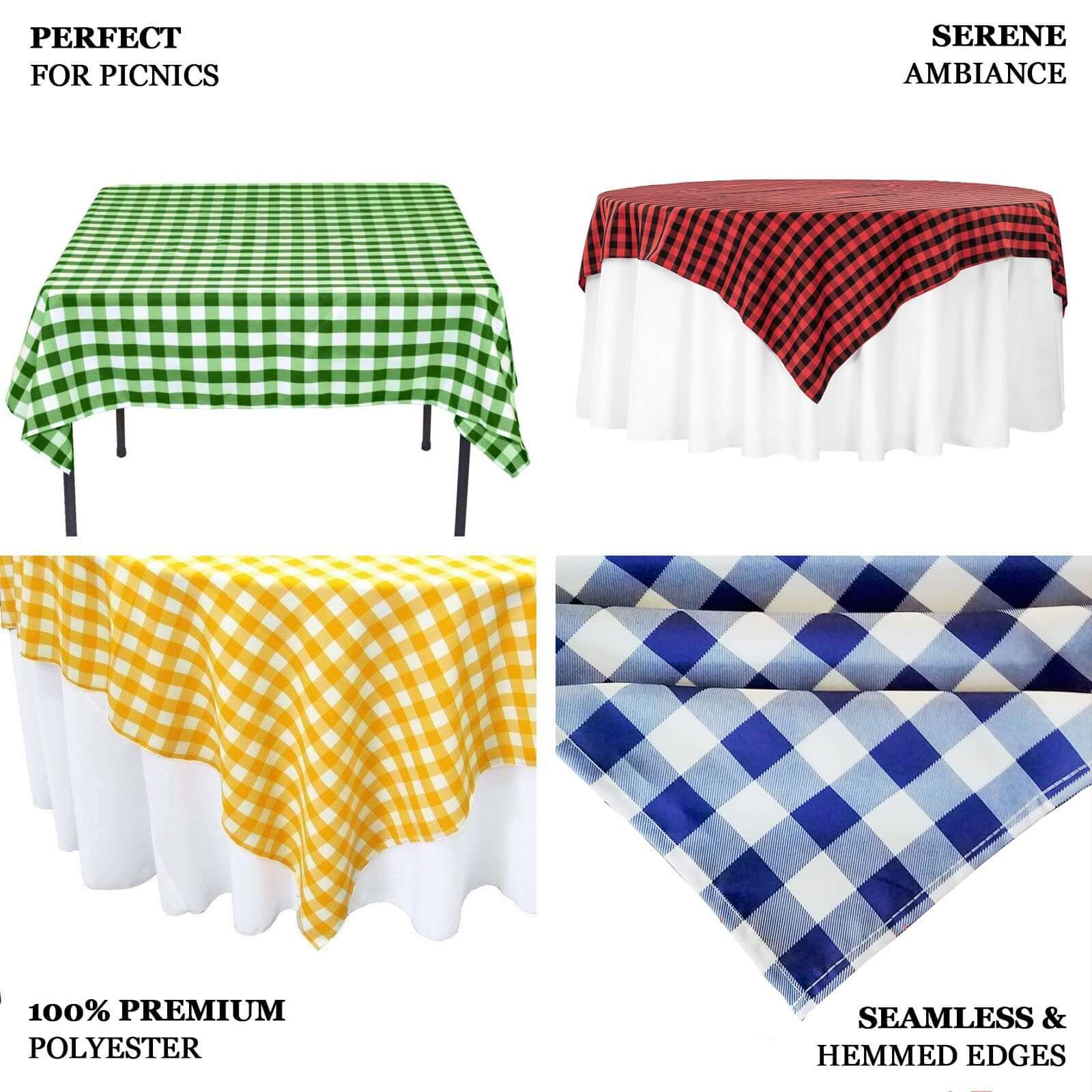 Polyester Square Table Overlay 54"x54" White/Black Checkered Buffalo Plaid Tablecloth Topper - Image 3